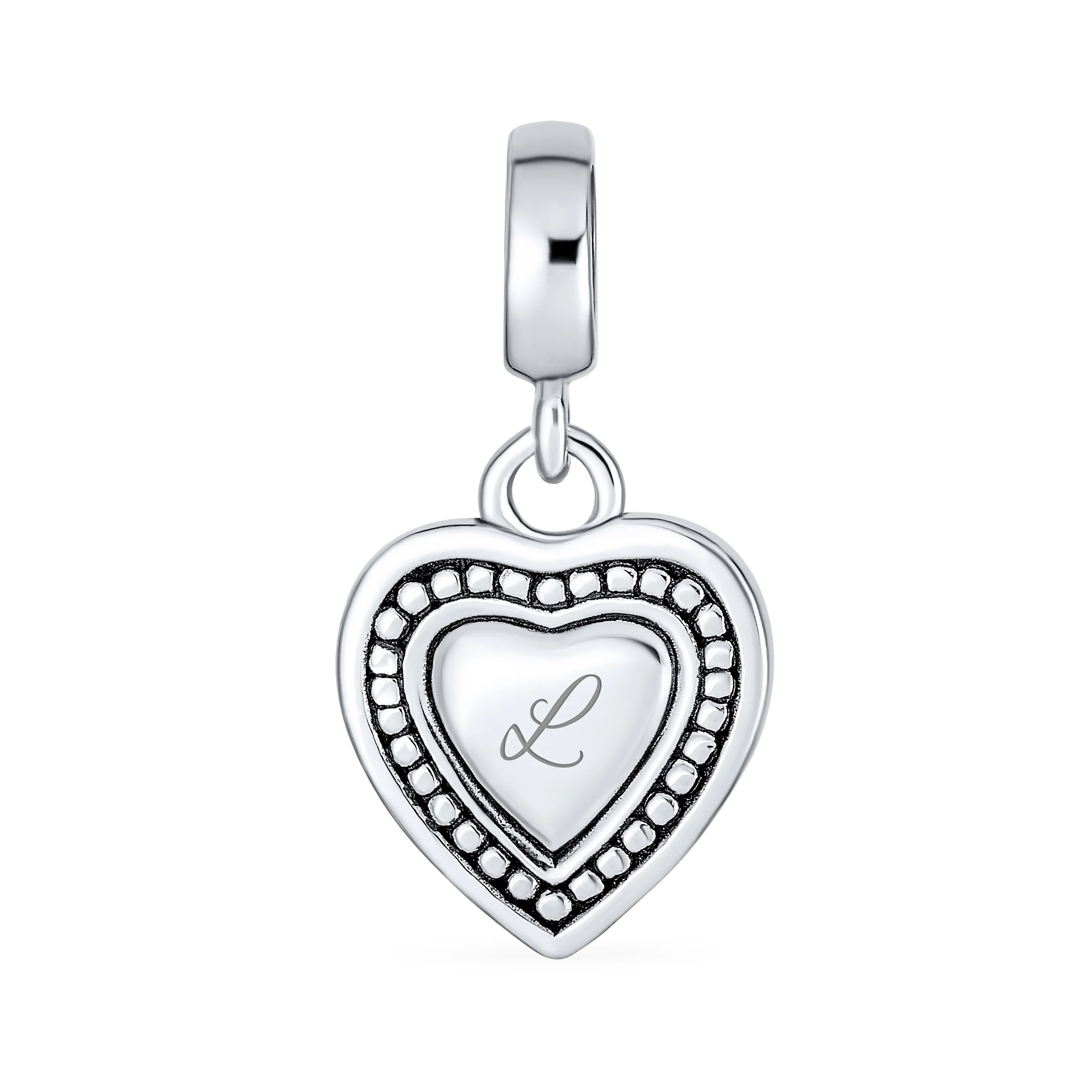 Vintage Script Initial Alphabet Bead Charm Heart Sterling Silver for Bracelet - Image 12