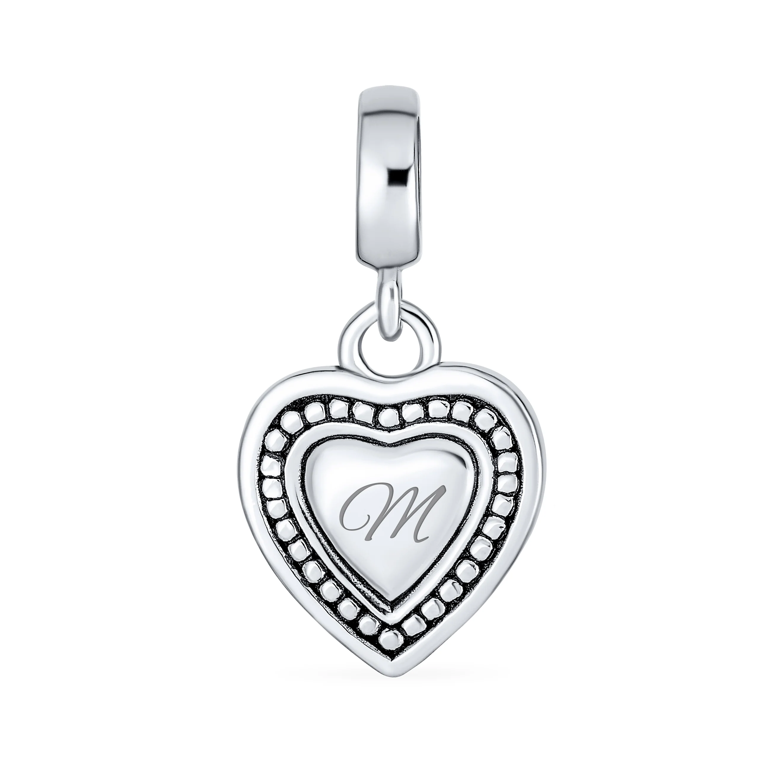 Vintage Script Initial Alphabet Bead Charm Heart Sterling Silver for Bracelet - Image 13