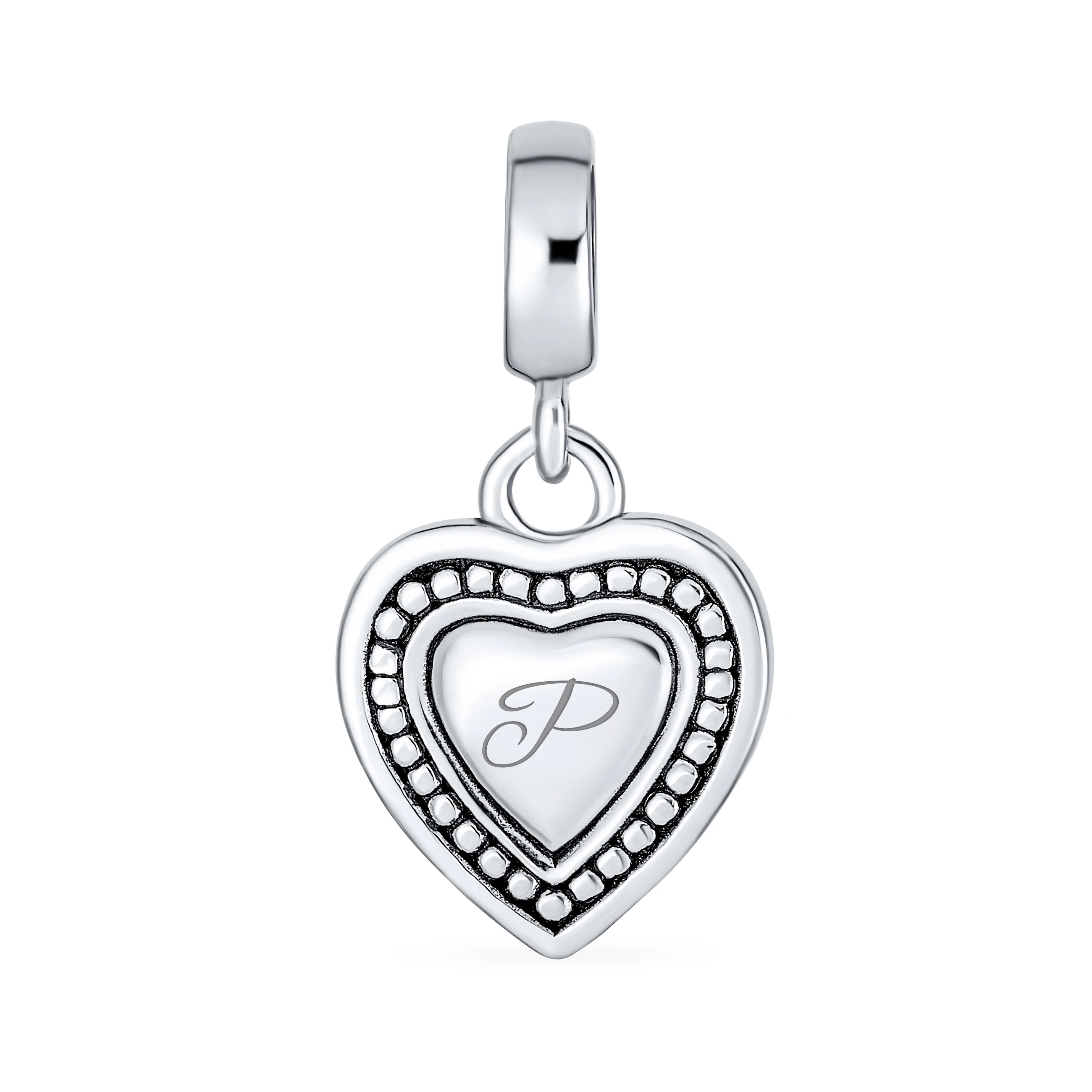 Vintage Script Initial Alphabet Bead Charm Heart Sterling Silver for Bracelet - Image 16