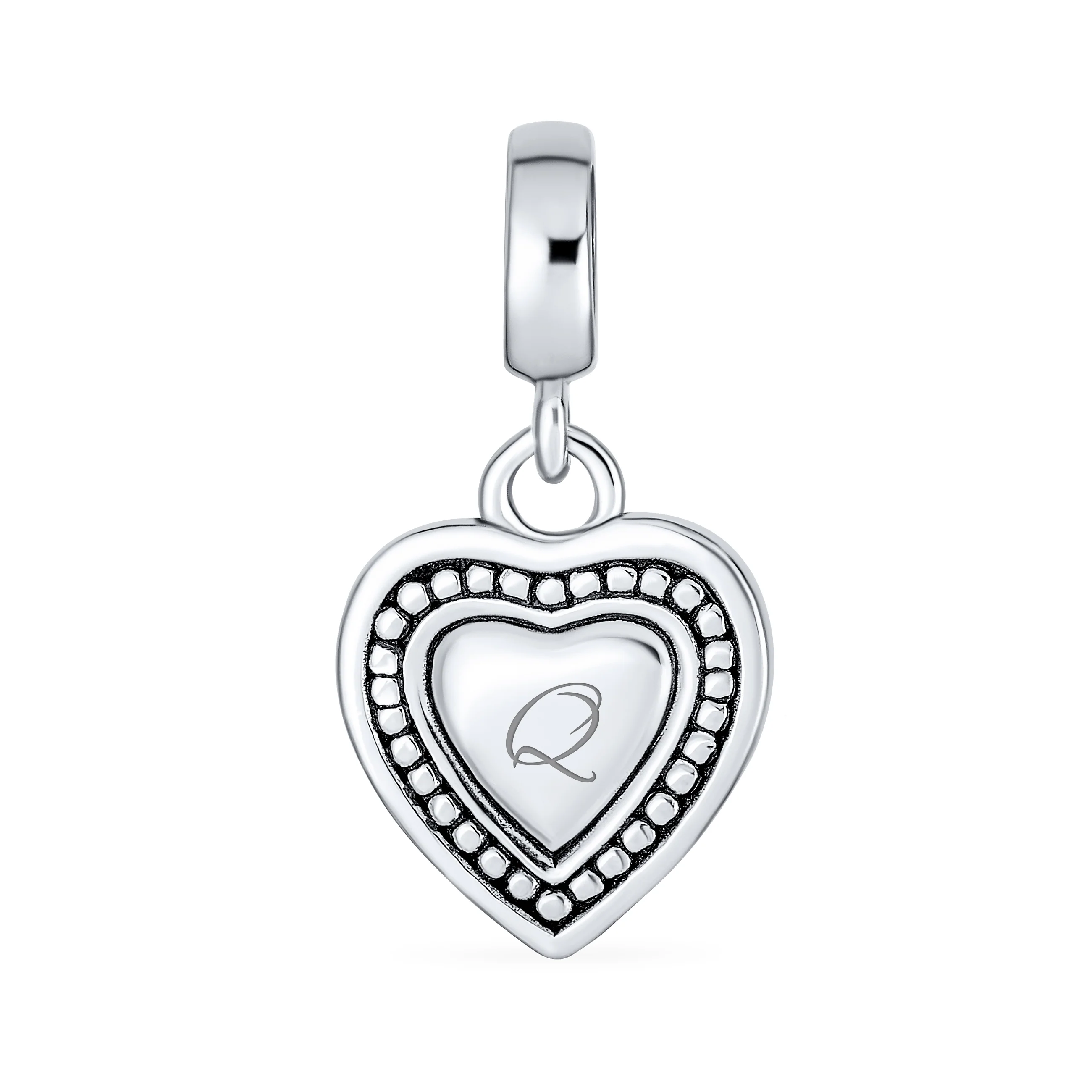 Vintage Script Initial Alphabet Bead Charm Heart Sterling Silver for Bracelet - Image 17