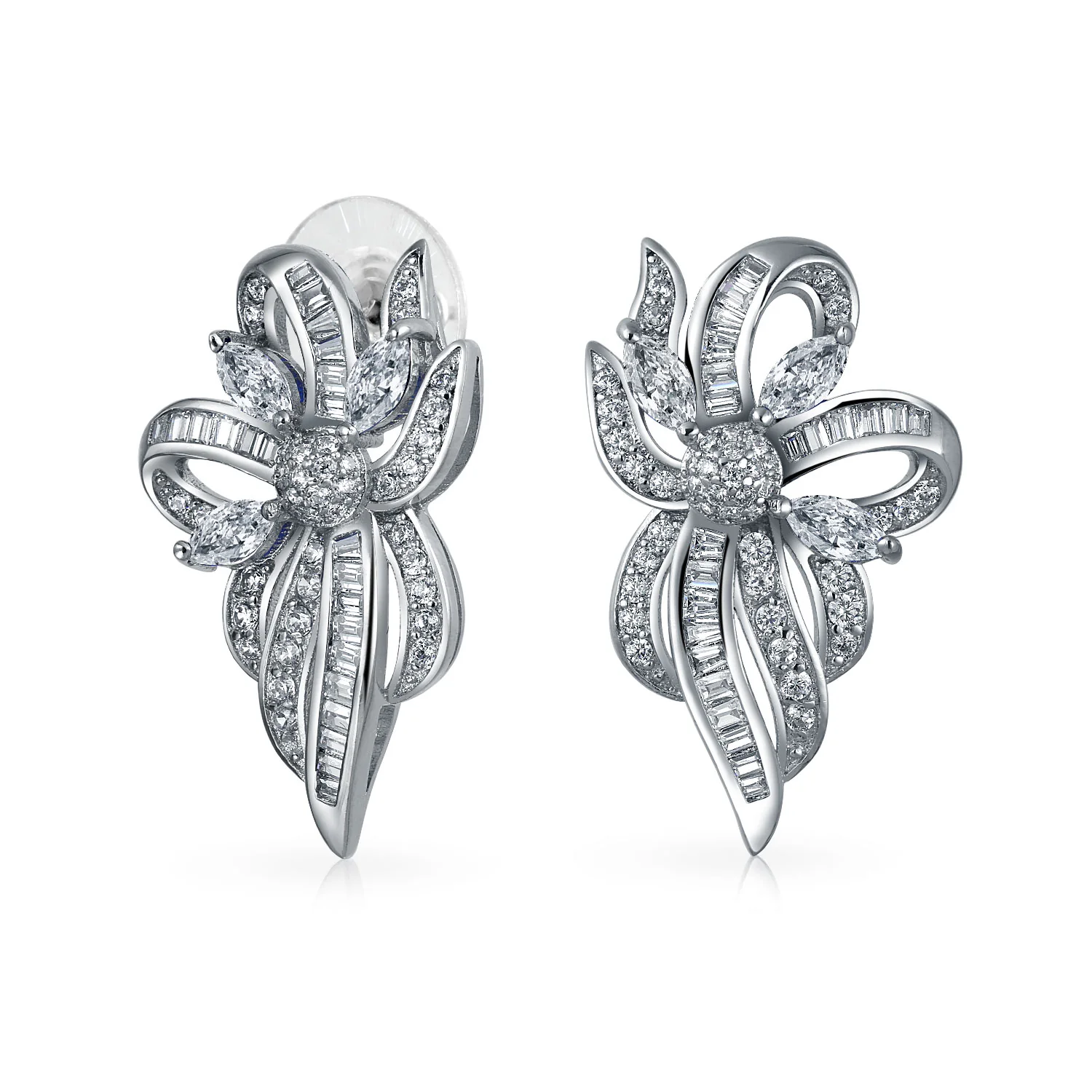 Vintage Style Bridal White Ribbon Bow Drop Stud Earrings For Women
