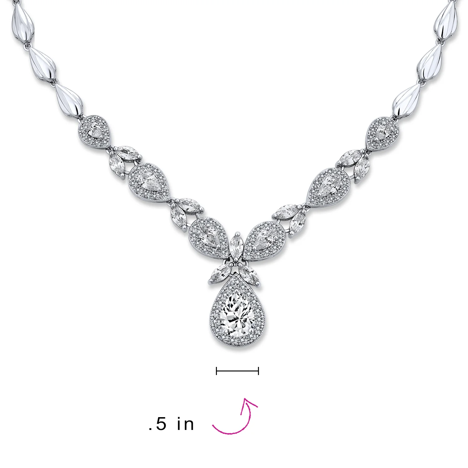 Vintage Marquise Leaf Starburst Necklace Earrings Set Silver - Image 5