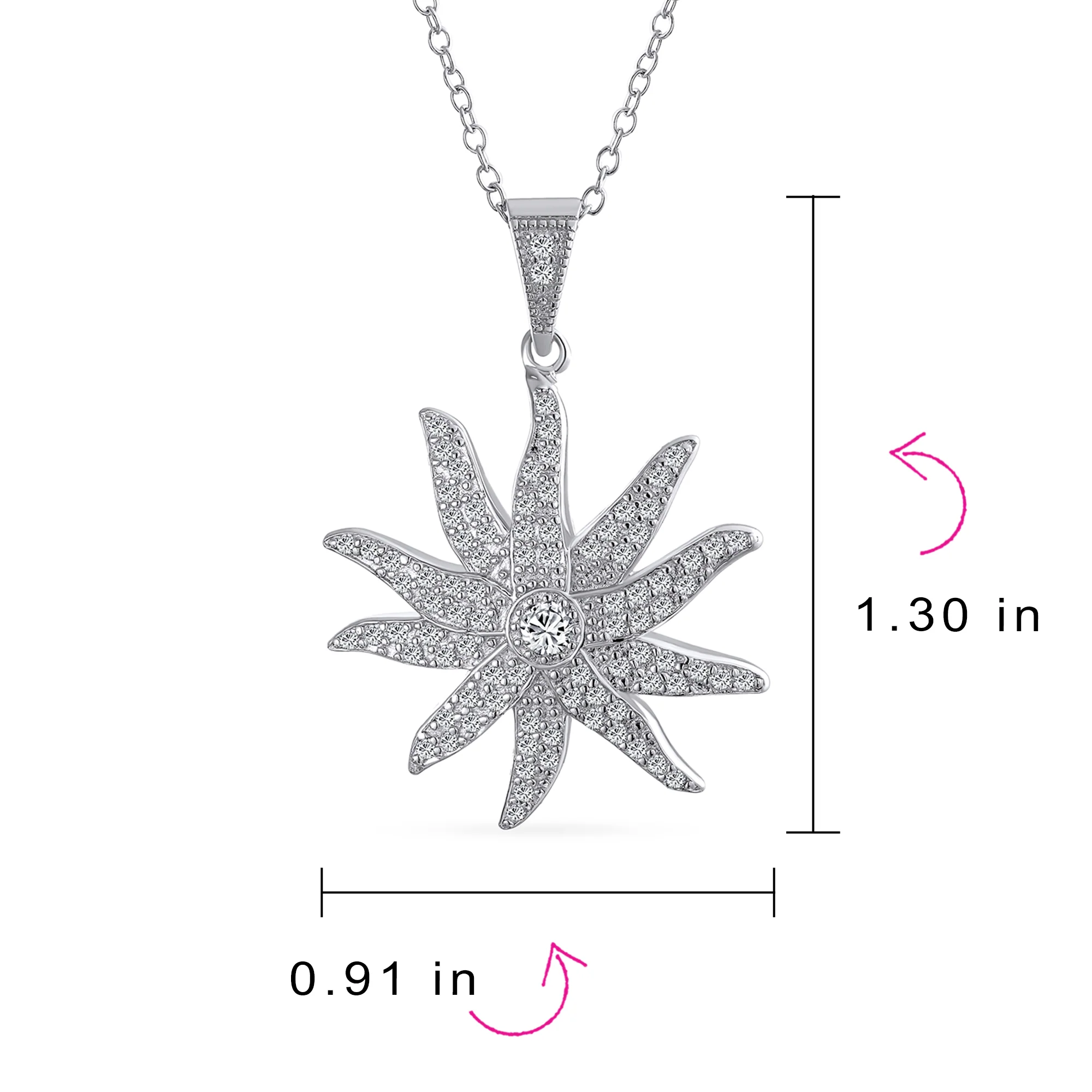 Vintage Sunburst CZ Pendant Necklace in Sterling Silver with Chain - Image 4