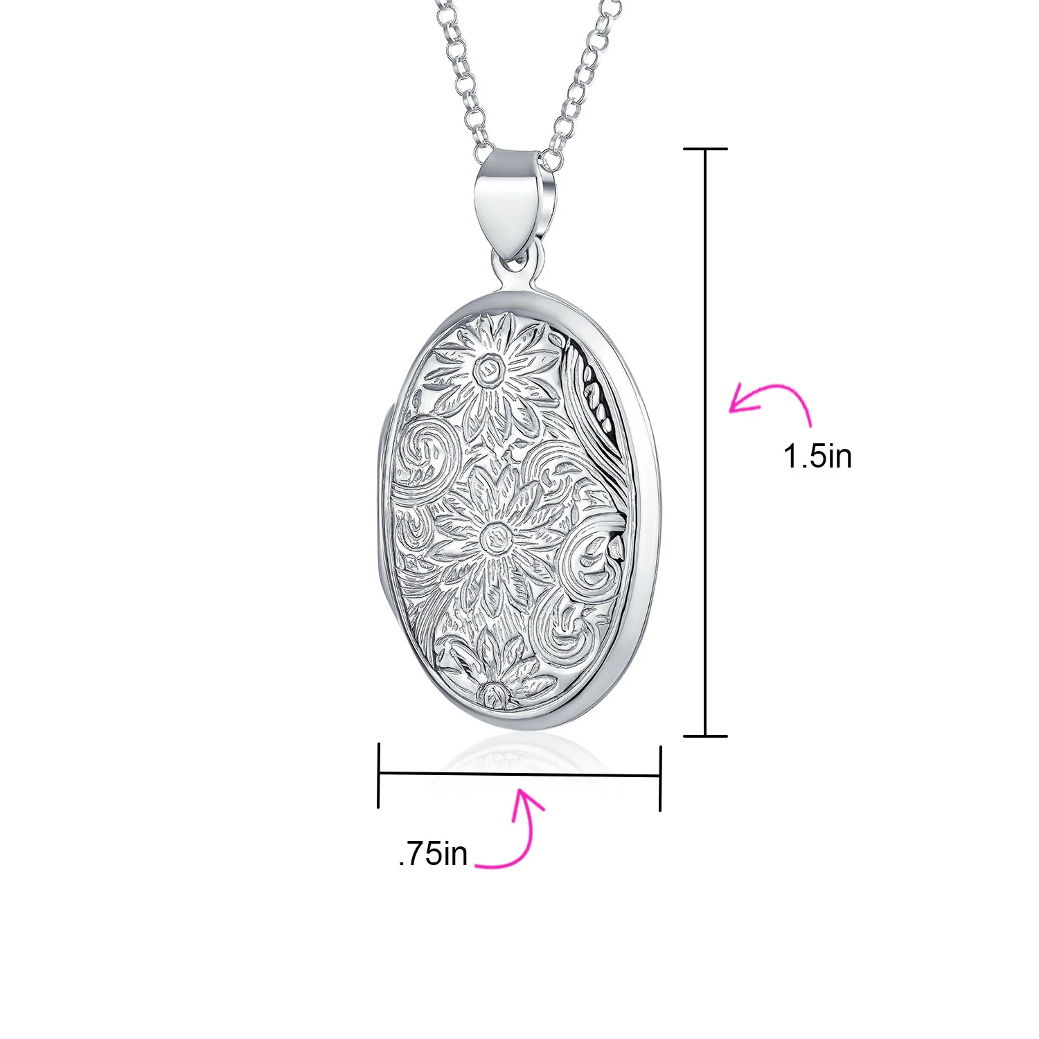 Vintage Sunflower Photo Oval Sterling Silver Locket Necklace - Image 5