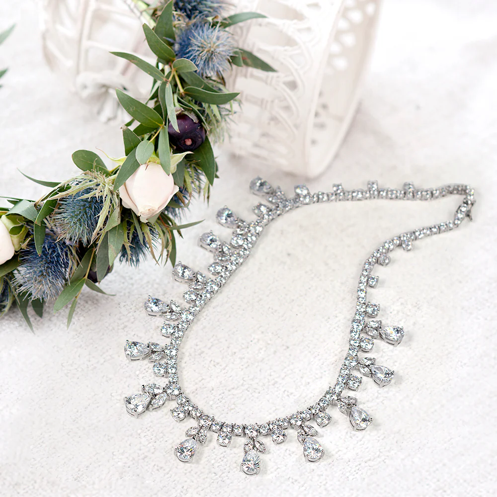 Vintage Chain Necklace Teardrop Cubic Zirconia Bridal Party - Image 5