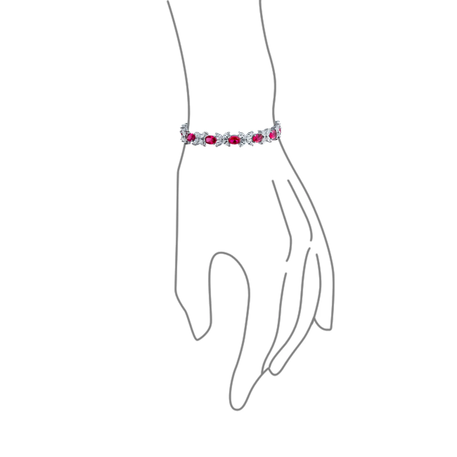 Vintage Style Tennis Bracelet with Cubic Zirconia and Simulated Emerald or Ruby - Image 2