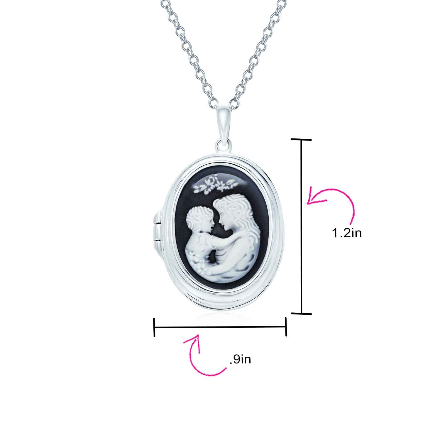 Victorian Style Blue White Loving Family Mother Cameo Locket Pendant Necklace Sterling Silver - Image 10