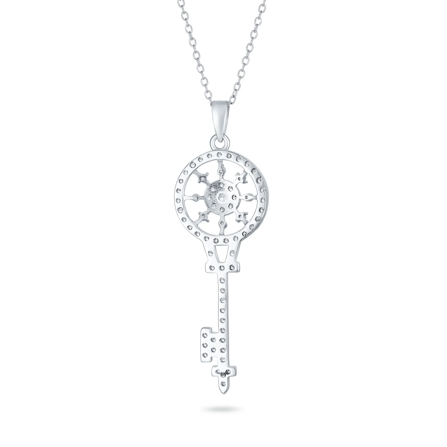 Vintage Victorian Sunburst Key Pendant Necklace in Sterling Silver with CZ - Image 2