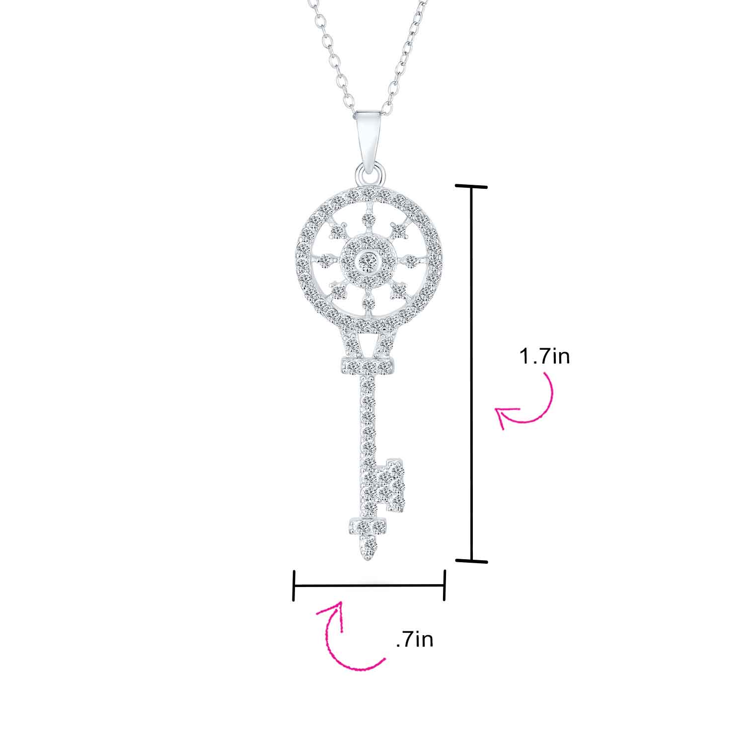 Vintage Victorian Sunburst Key Pendant Necklace in Sterling Silver with CZ - Image 4