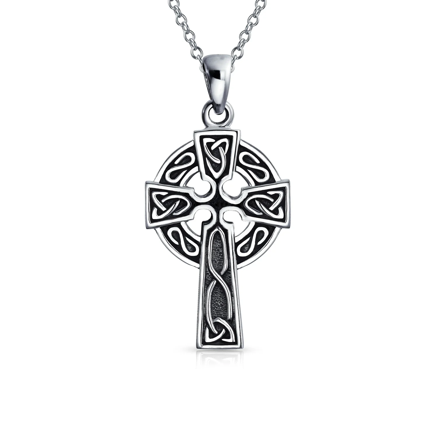 Vintage Viking Celtic Cross Pendant Necklace Sterling Silver Love Knot Design
