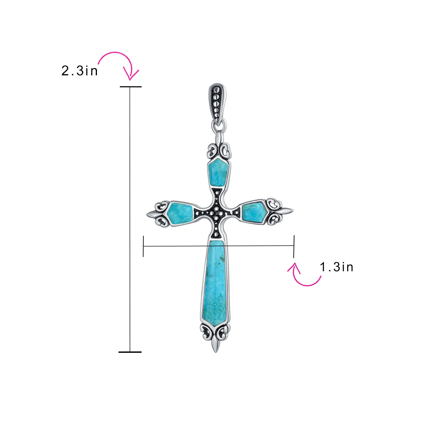 Vintage Turquoise Gemstone Cross Pendant Necklace Silver - Image 10