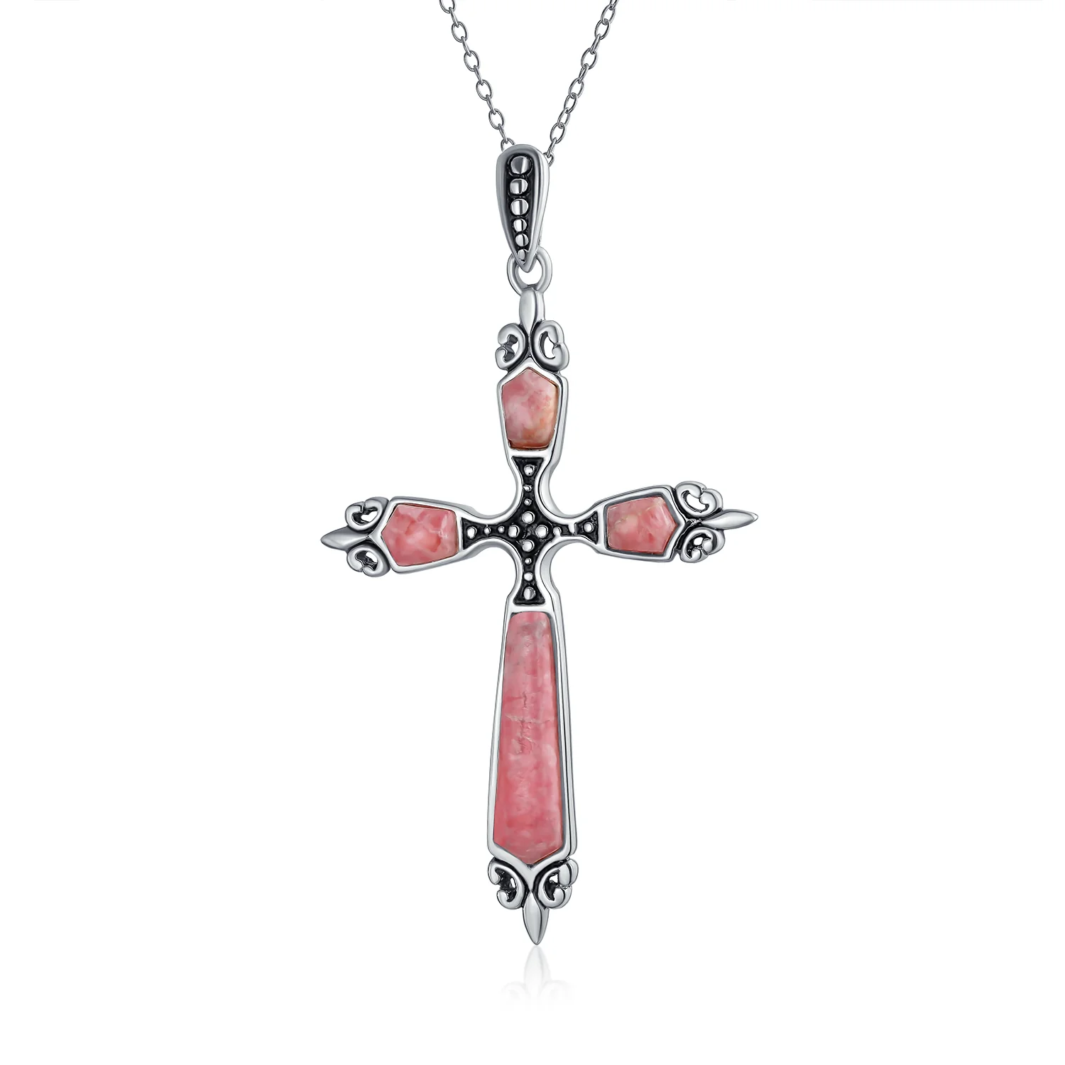Vintage Turquoise Gemstone Cross Pendant Necklace Silver - Image 2