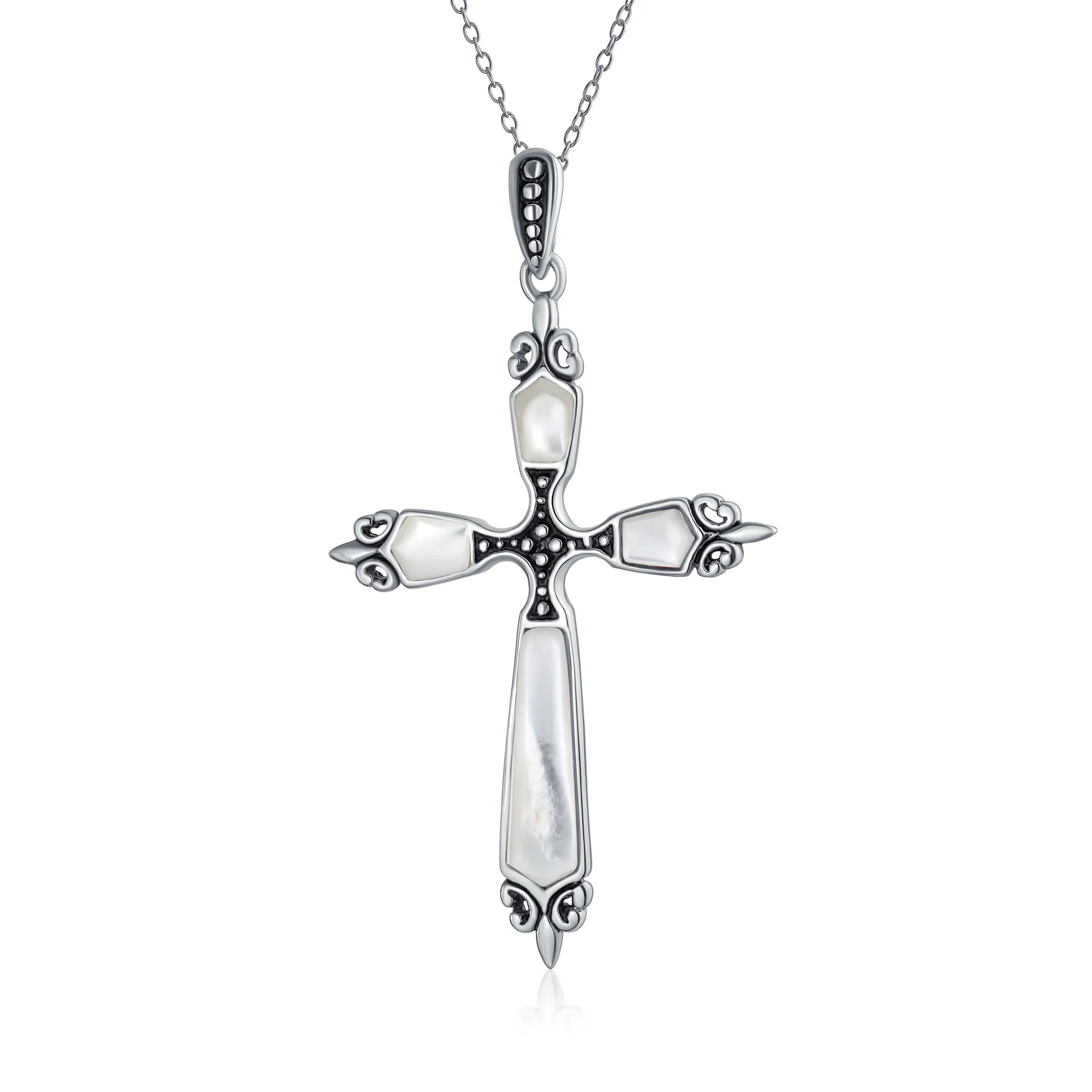 Vintage Turquoise Gemstone Cross Pendant Necklace Silver - Image 3