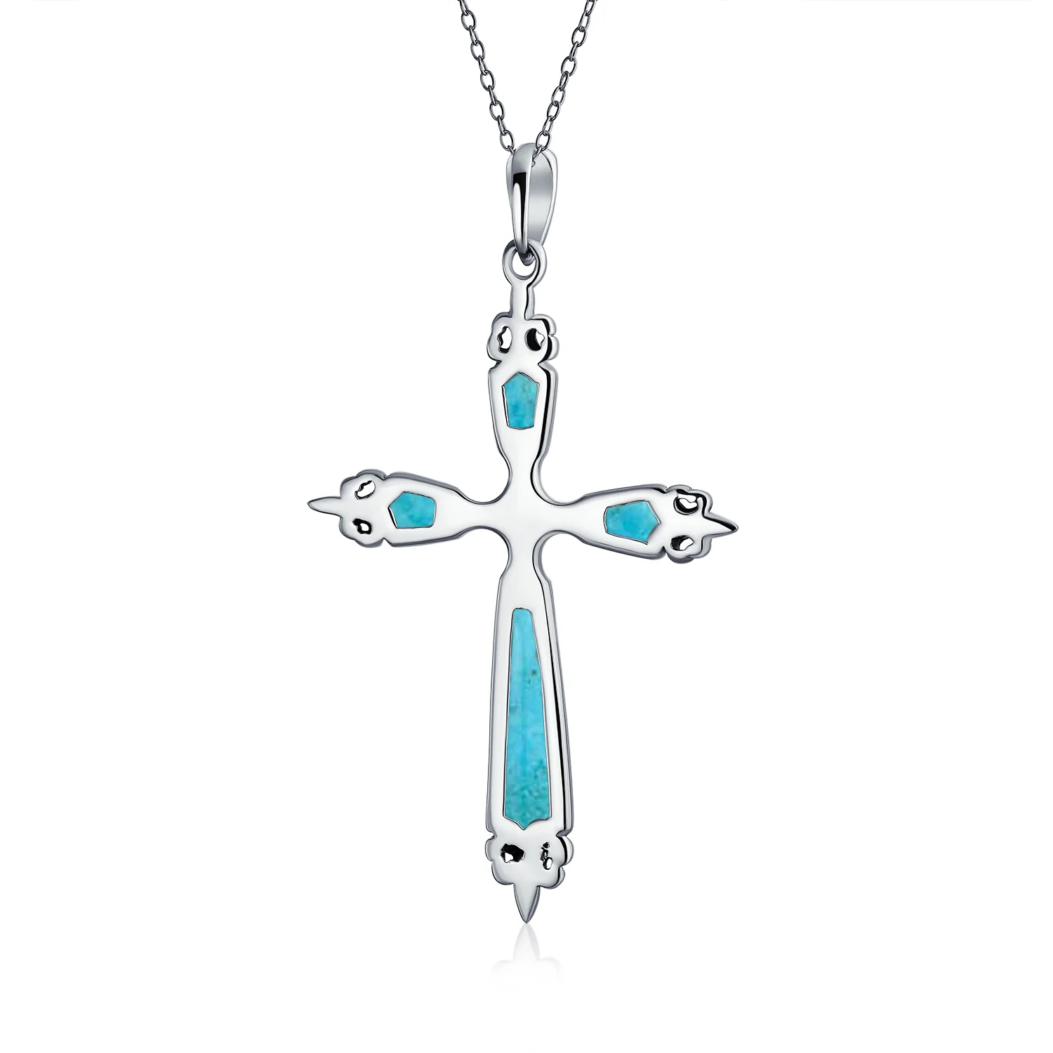 Vintage Turquoise Gemstone Cross Pendant Necklace Silver - Image 4