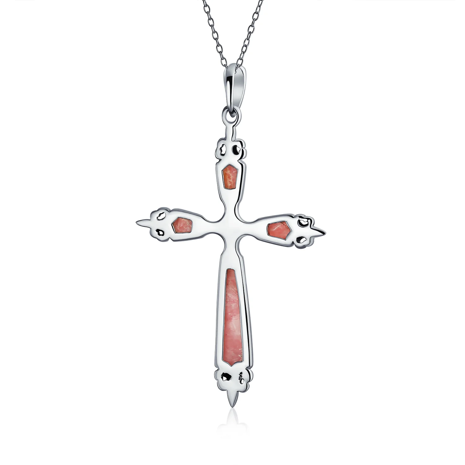 Vintage Turquoise Gemstone Cross Pendant Necklace Silver - Image 5