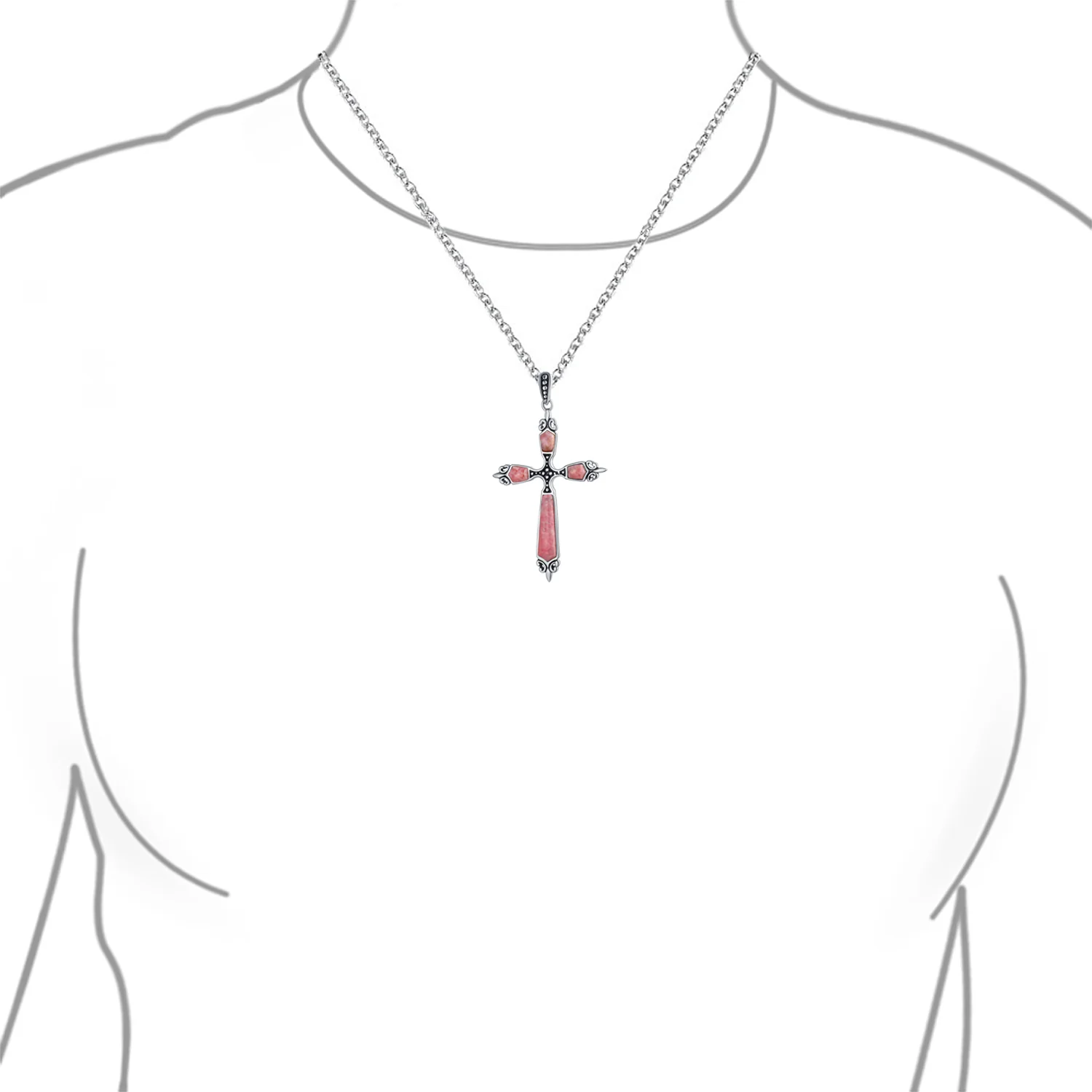 Vintage Turquoise Gemstone Cross Pendant Necklace Silver - Image 8