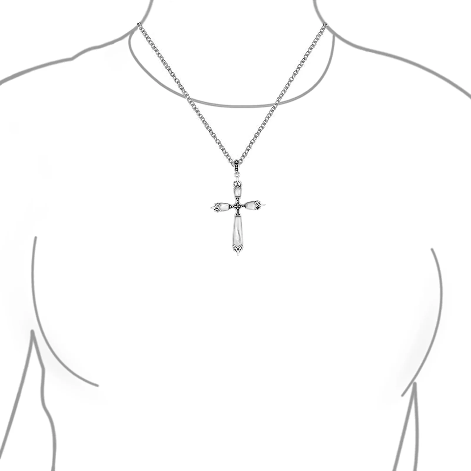 Vintage Turquoise Gemstone Cross Pendant Necklace Silver - Image 9
