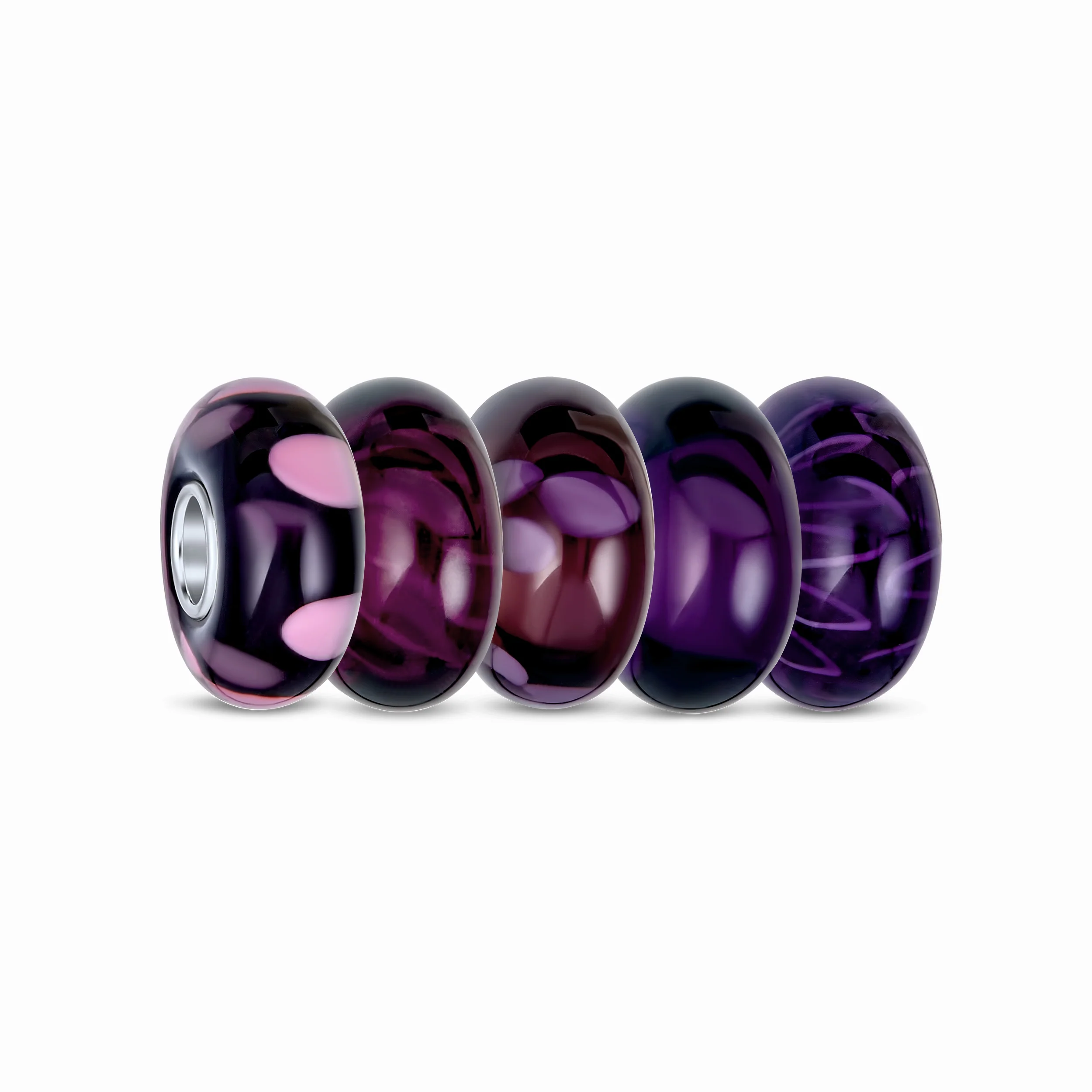 Violet Lavender Purple Burgundy Murano Glass Charm Bead Set for Bracelets