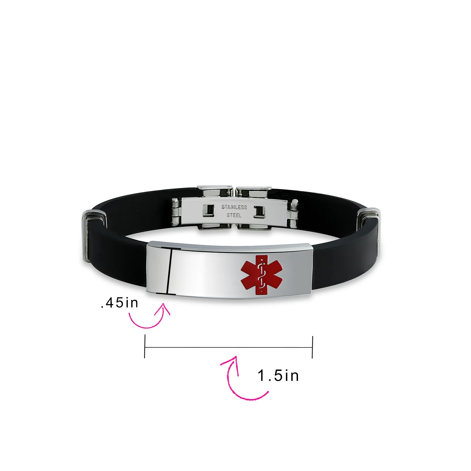 Waterproof Black Silicone Medical ID Bracelet for Men - Trim-to-Fit Steel 8.5" - Image 31