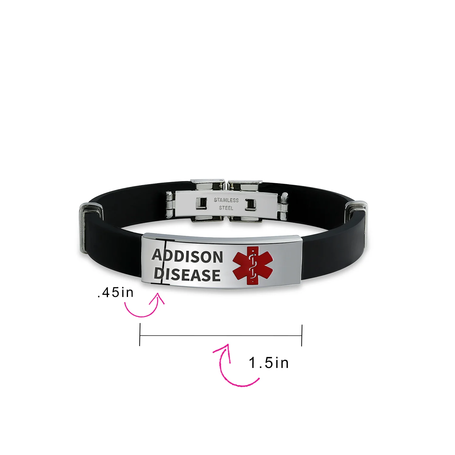 Waterproof Black Silicone Medical ID Bracelet for Men - Trim-to-Fit Steel 8.5" - Image 32