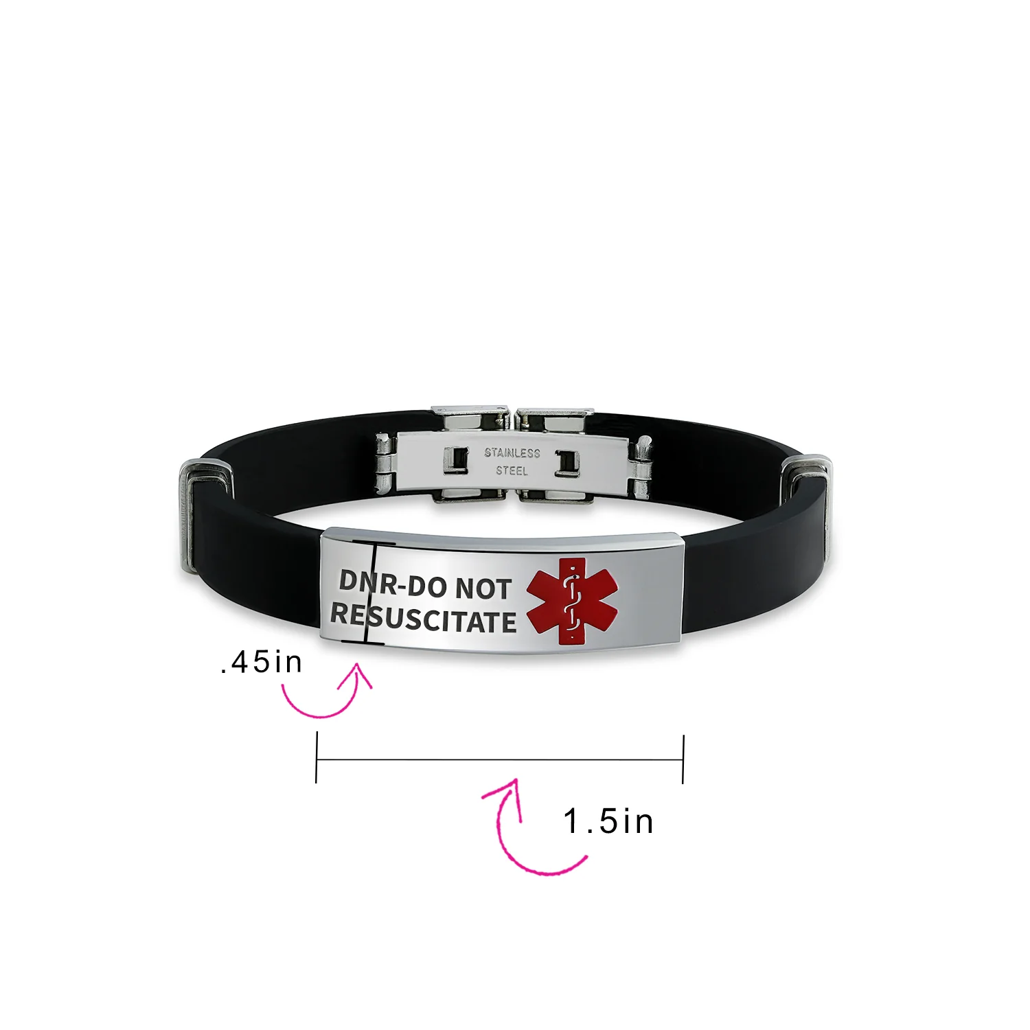 Waterproof Black Silicone Medical ID Bracelet for Men - Trim-to-Fit Steel 8.5" - Image 35