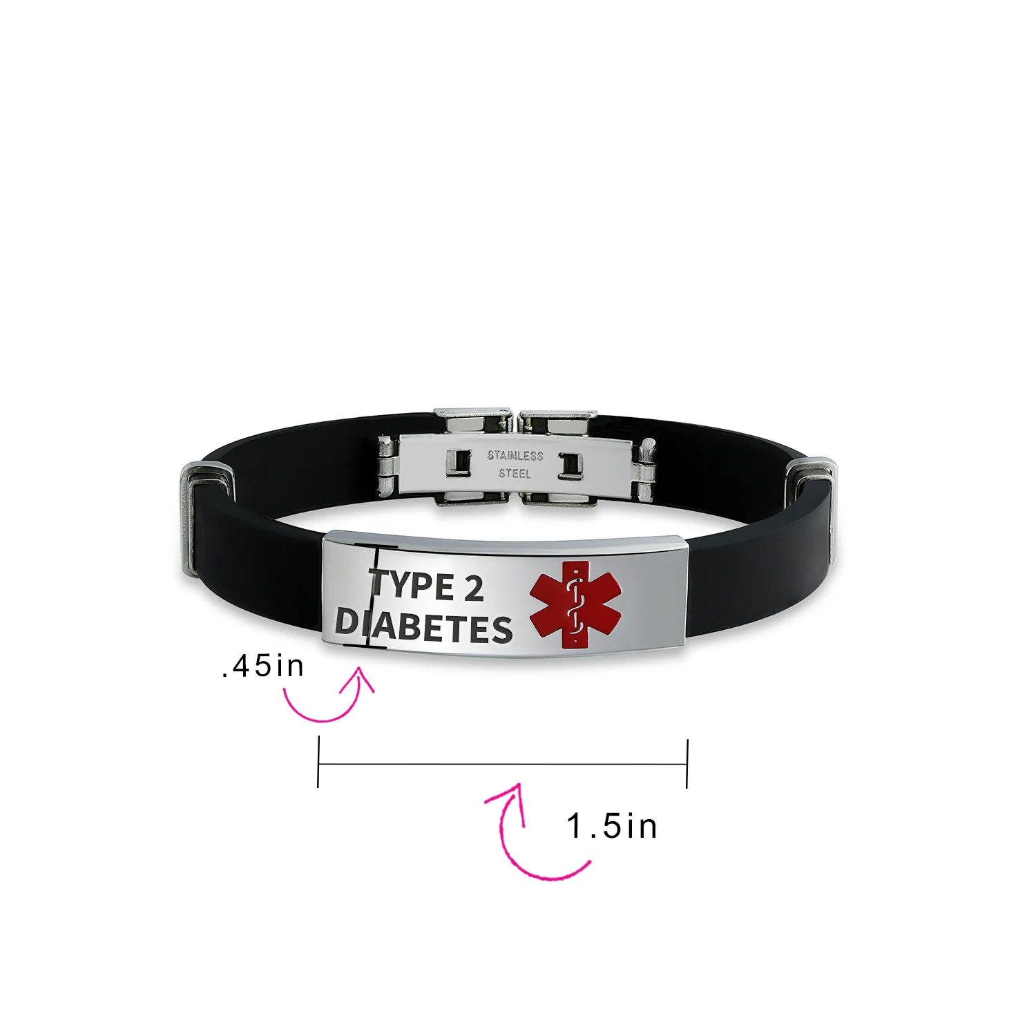 Waterproof Black Silicone Medical ID Bracelet for Men - Trim-to-Fit Steel 8.5" - Image 39