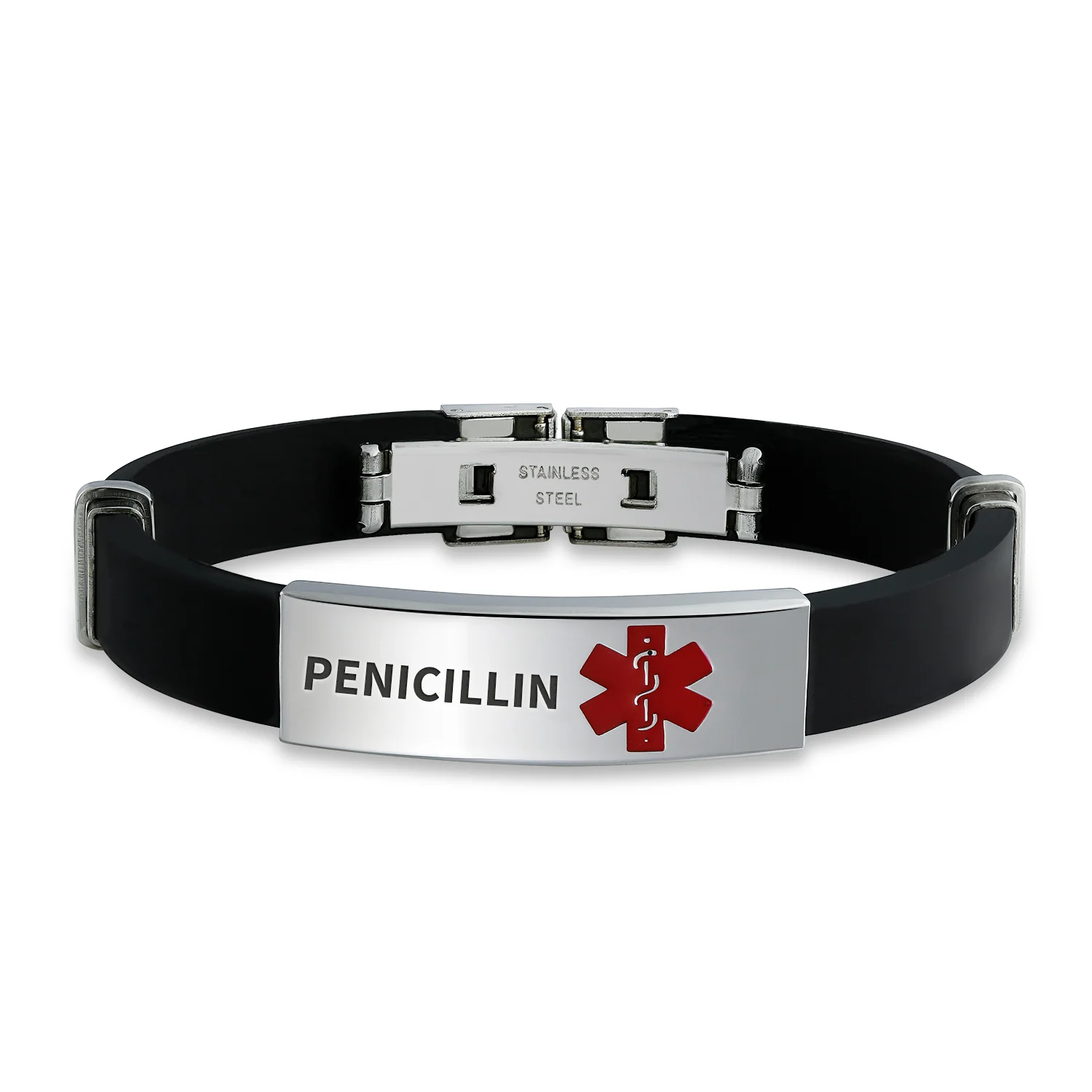 Waterproof Black Silicone Medical ID Bracelet for Men - Trim-to-Fit Steel 8.5" - Image 7