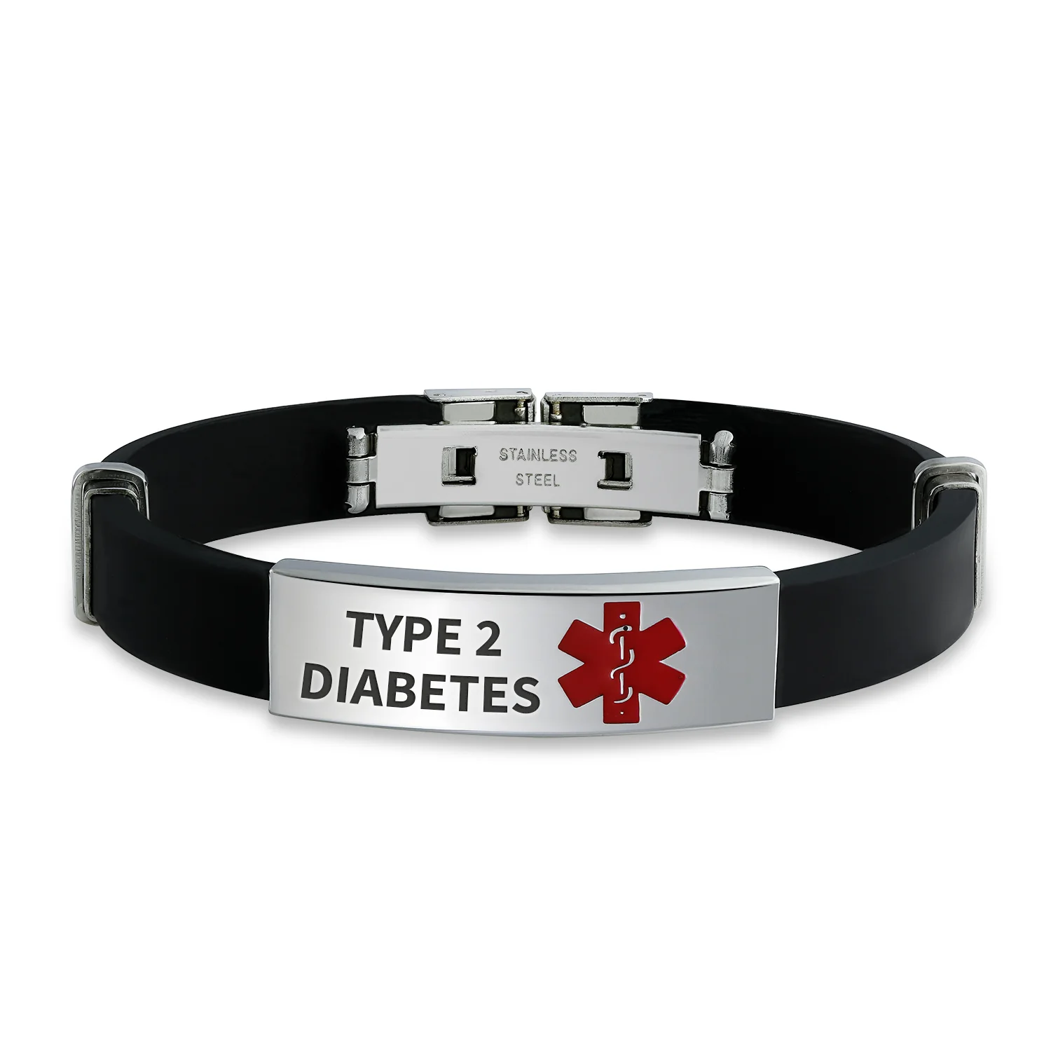 Waterproof Black Silicone Medical ID Bracelet for Men - Trim-to-Fit Steel 8.5" - Image 9