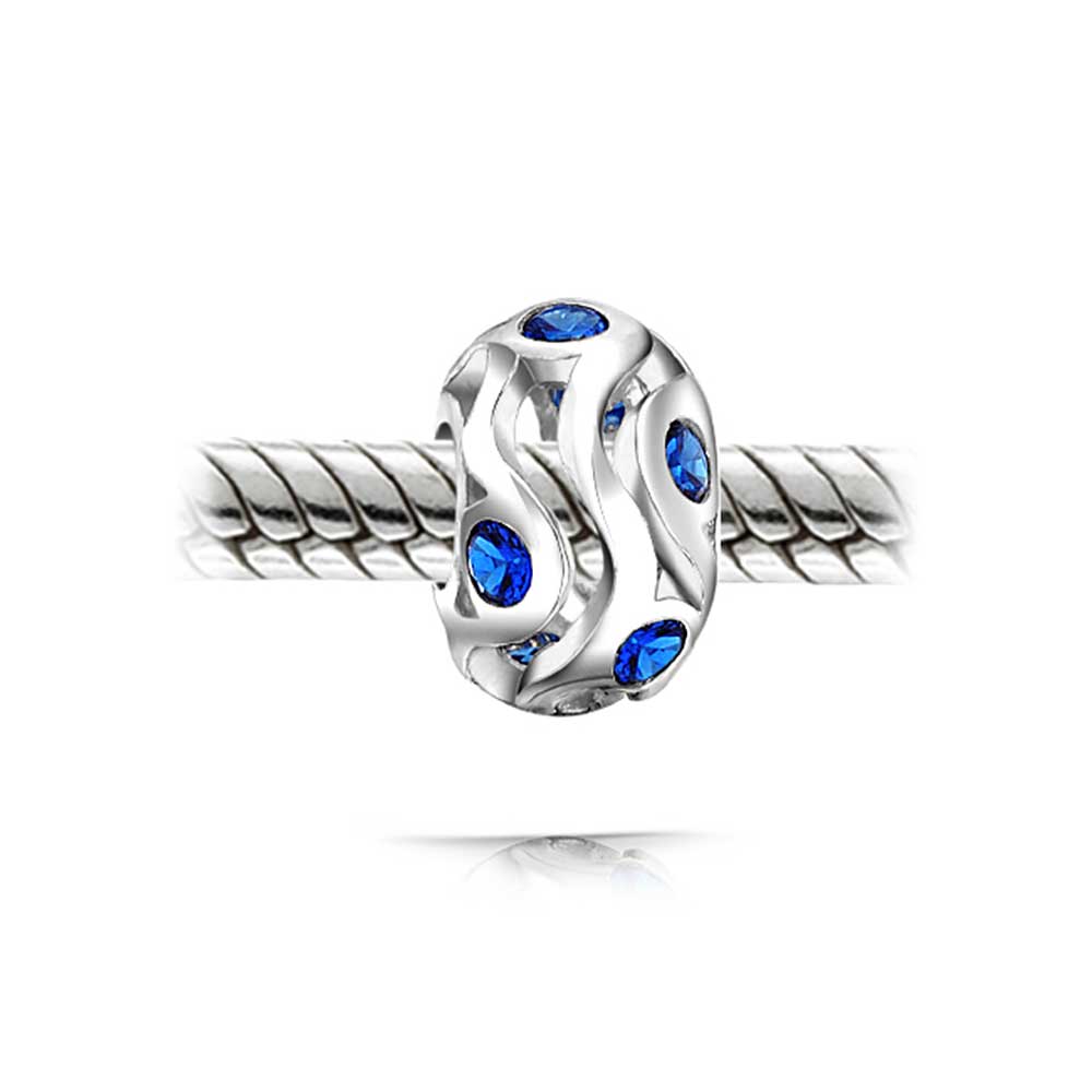 Wave Cubic Zirconia Charm Bead Simulated Sapphire or Amethyst Sterling Silver - Image 2