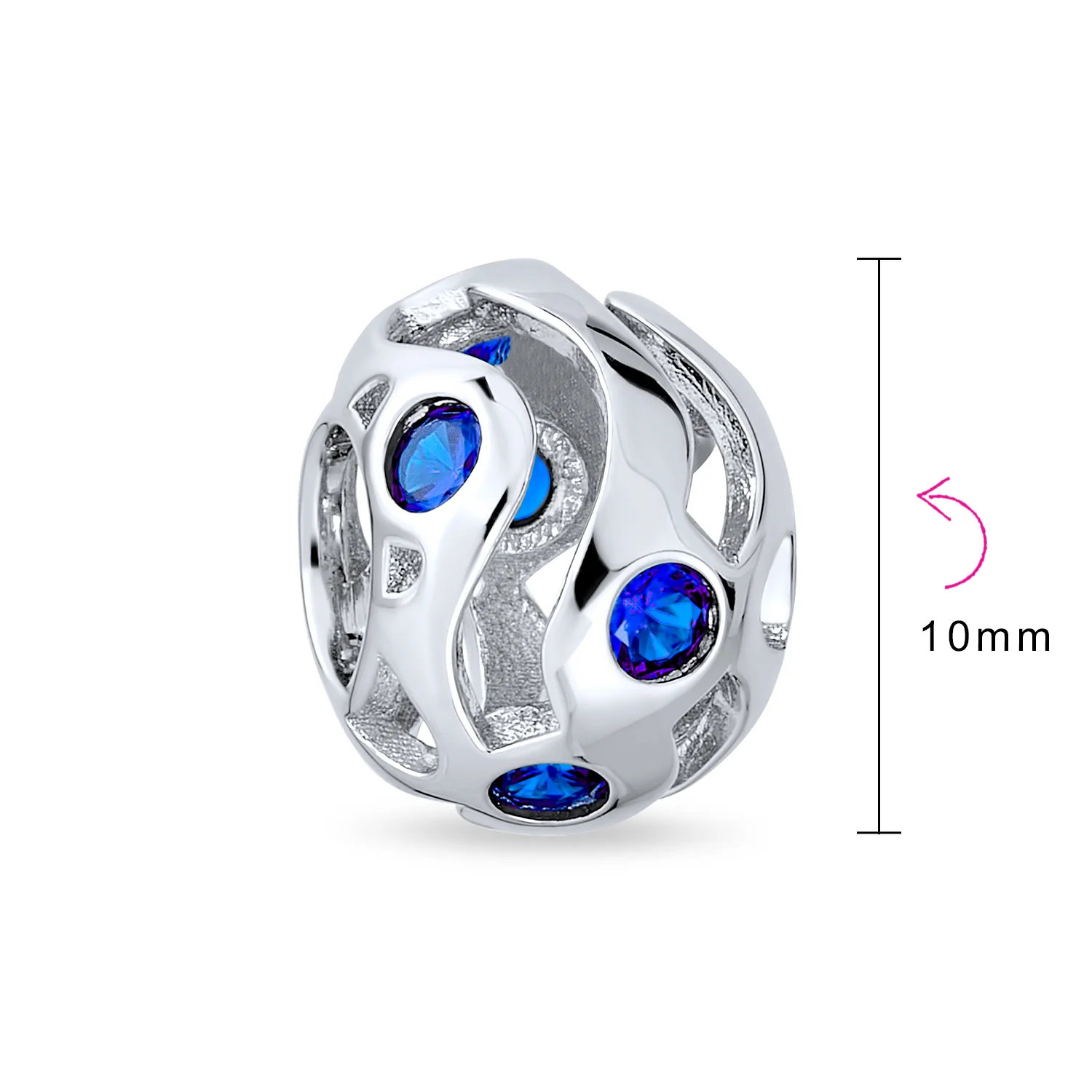 Wave Cubic Zirconia Charm Bead Simulated Sapphire or Amethyst Sterling Silver - Image 3