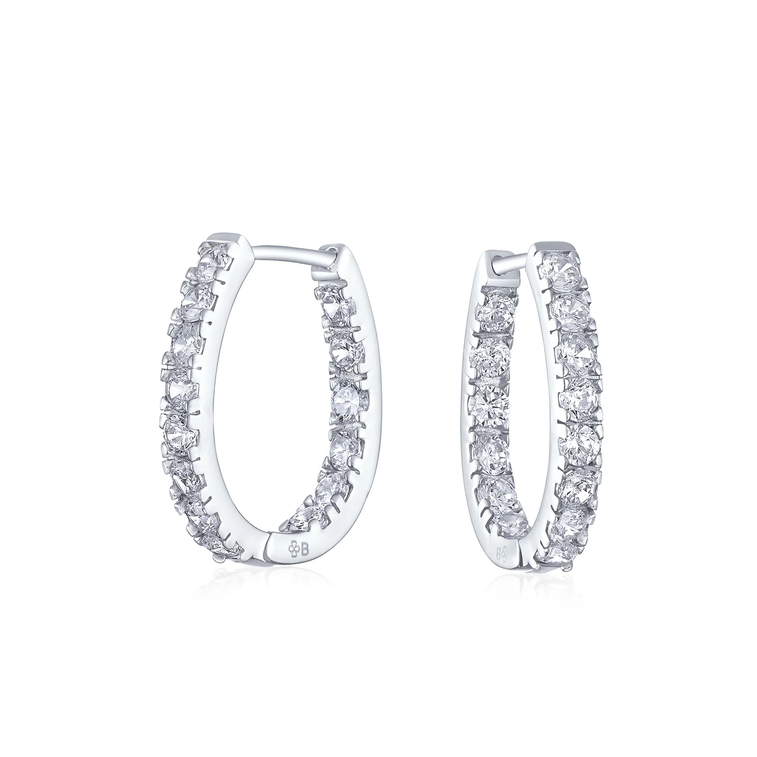 Classic Bridal Oval CZ Hoop Earrings Black Rose Gold Sterling Silver .60 Inch