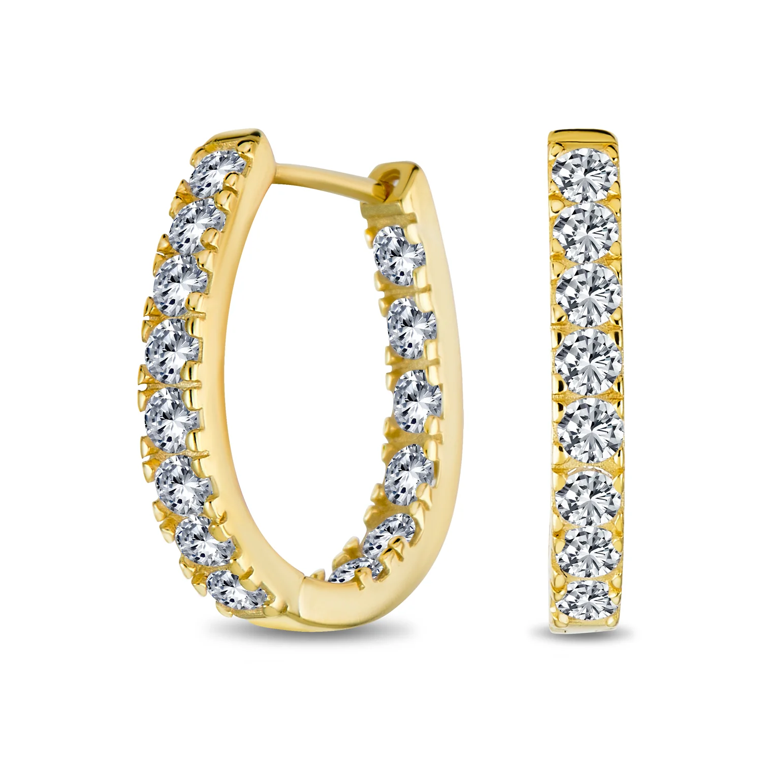 Classic Bridal Oval CZ Hoop Earrings Black Rose Gold Sterling Silver .60 Inch - Image 2