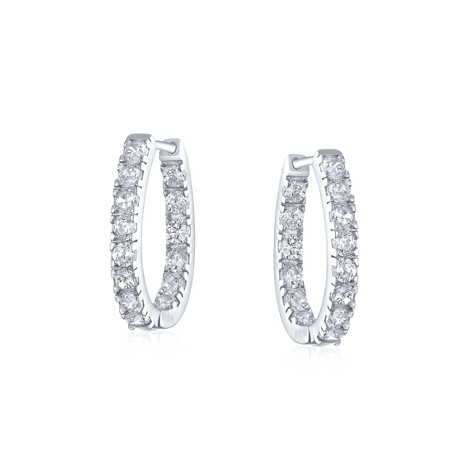 Classic Bridal Oval CZ Hoop Earrings Black Rose Gold Sterling Silver .60 Inch - Image 3