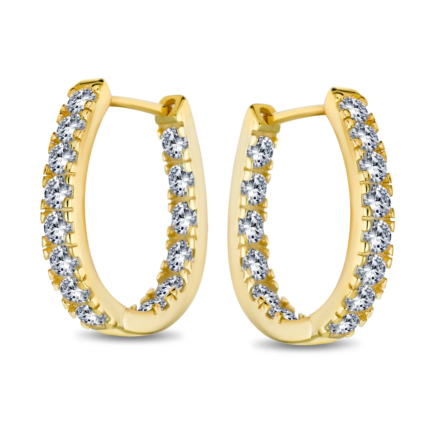 Classic Bridal Oval CZ Hoop Earrings Black Rose Gold Sterling Silver .60 Inch - Image 4