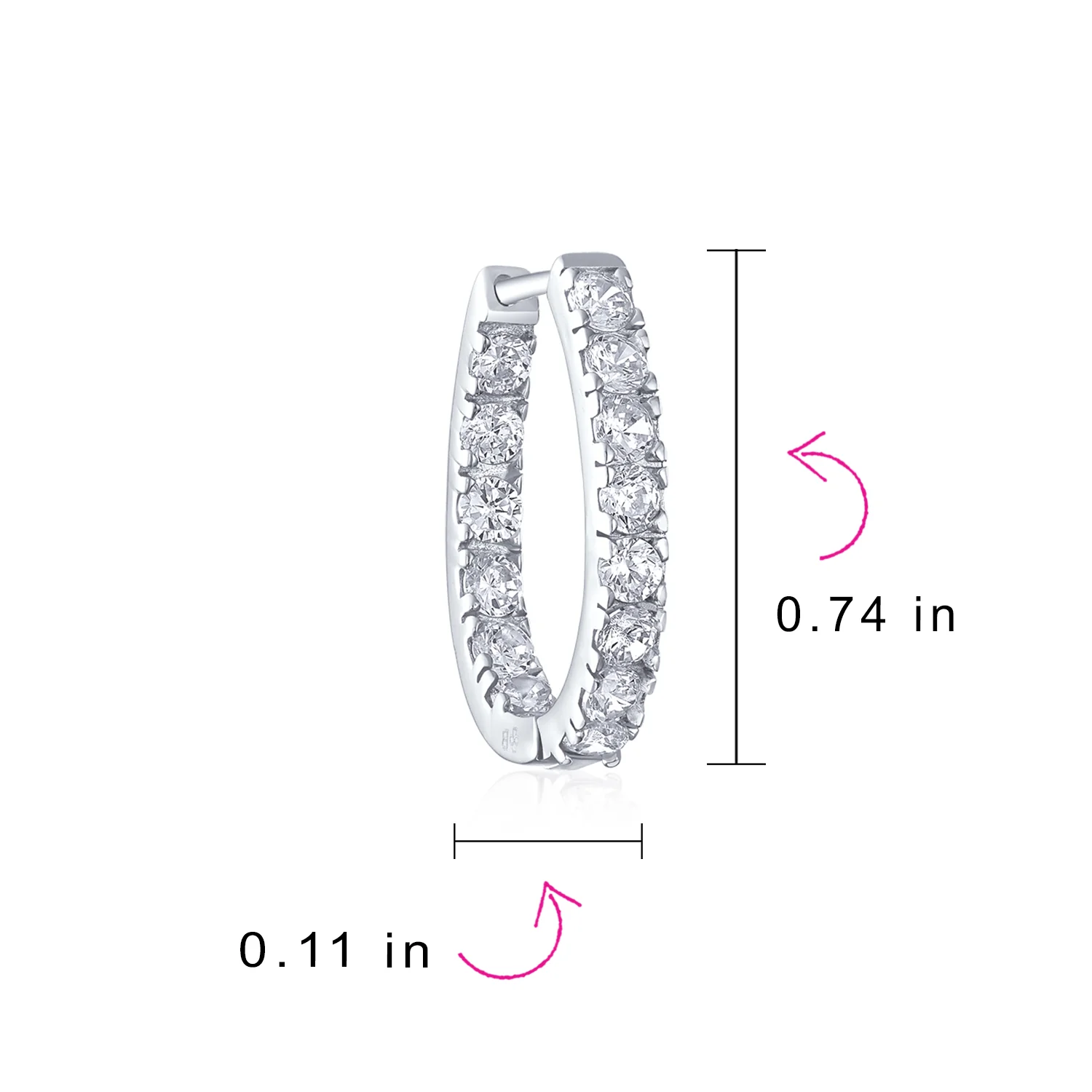 Classic Bridal Oval CZ Hoop Earrings Black Rose Gold Sterling Silver .60 Inch - Image 7