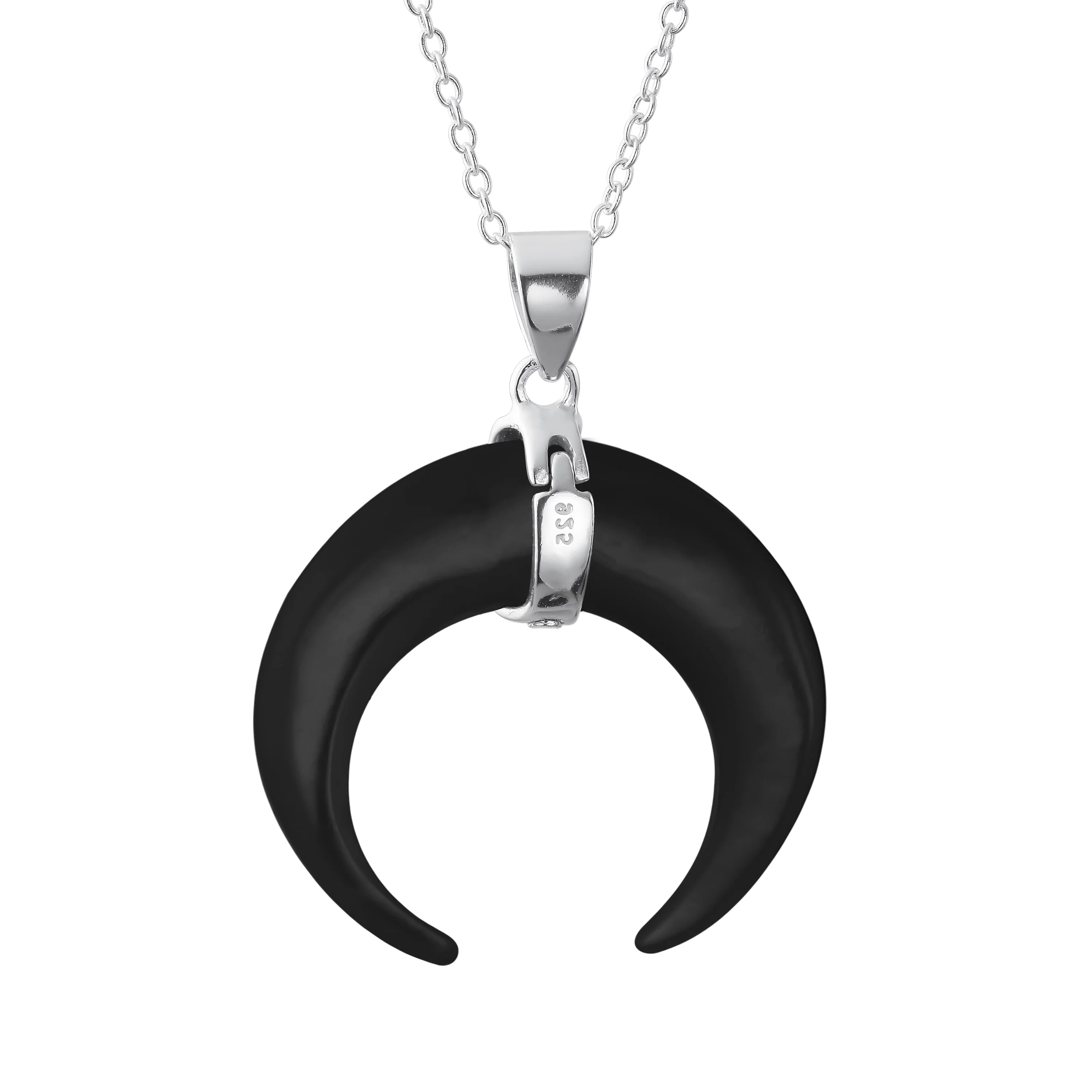 Western Jewelry Boho Crescent Moon Pendant Necklace with Turquoise and Onyx - Image 5