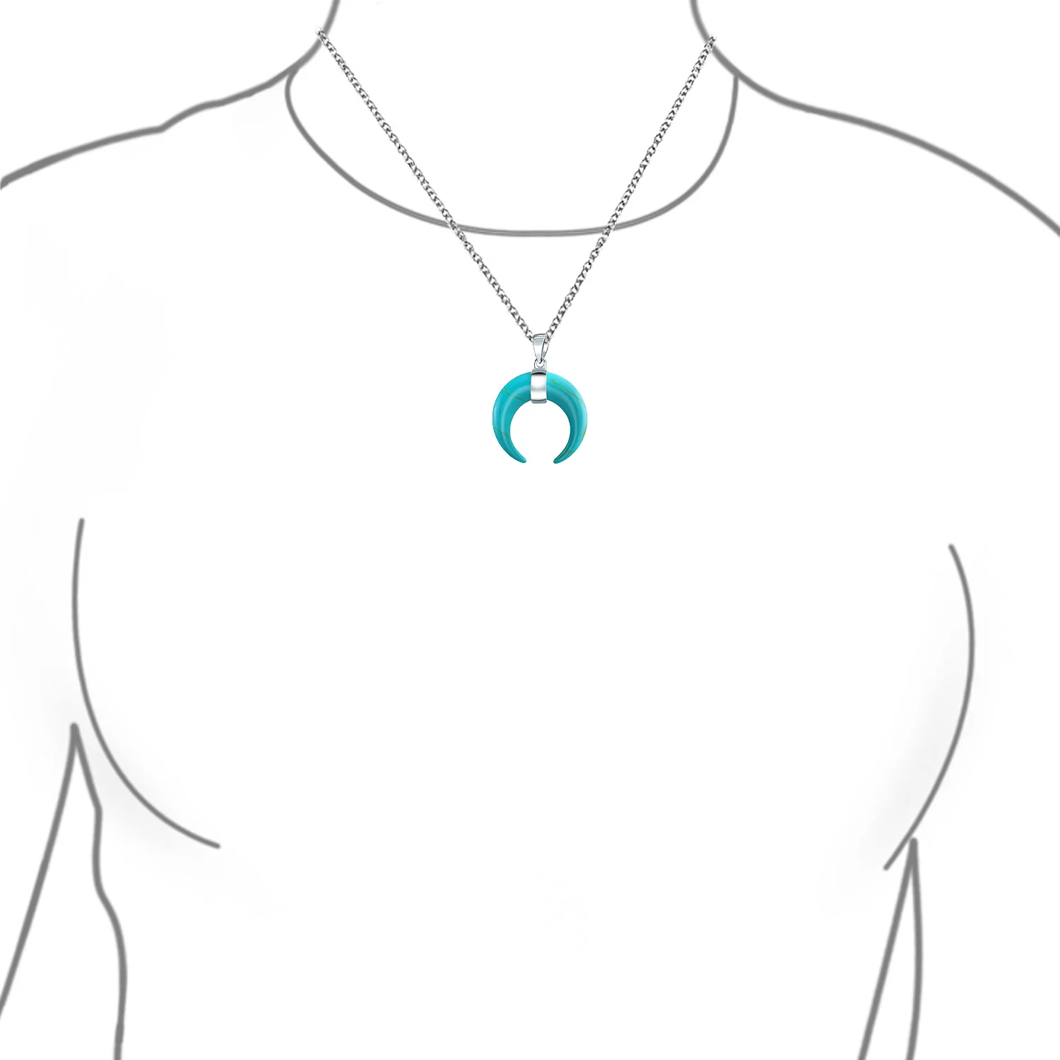 Western Jewelry Boho Crescent Moon Pendant Necklace with Turquoise and Onyx - Image 9