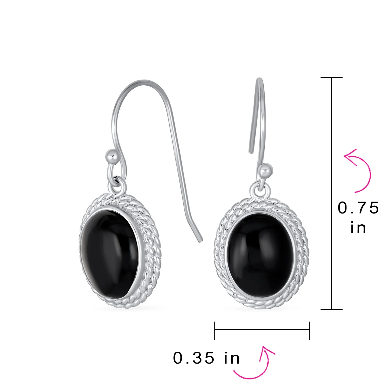 Quartz Onyx Turquoise Milgrain Cable Edge Oval Drop Earrings Sterling Silver - Image 11