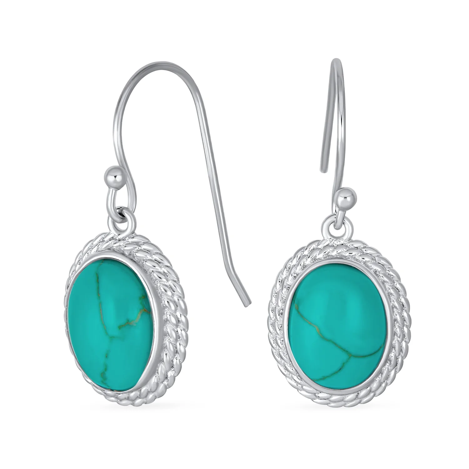 Quartz Onyx Turquoise Milgrain Cable Edge Oval Drop Earrings Sterling Silver - Image 3
