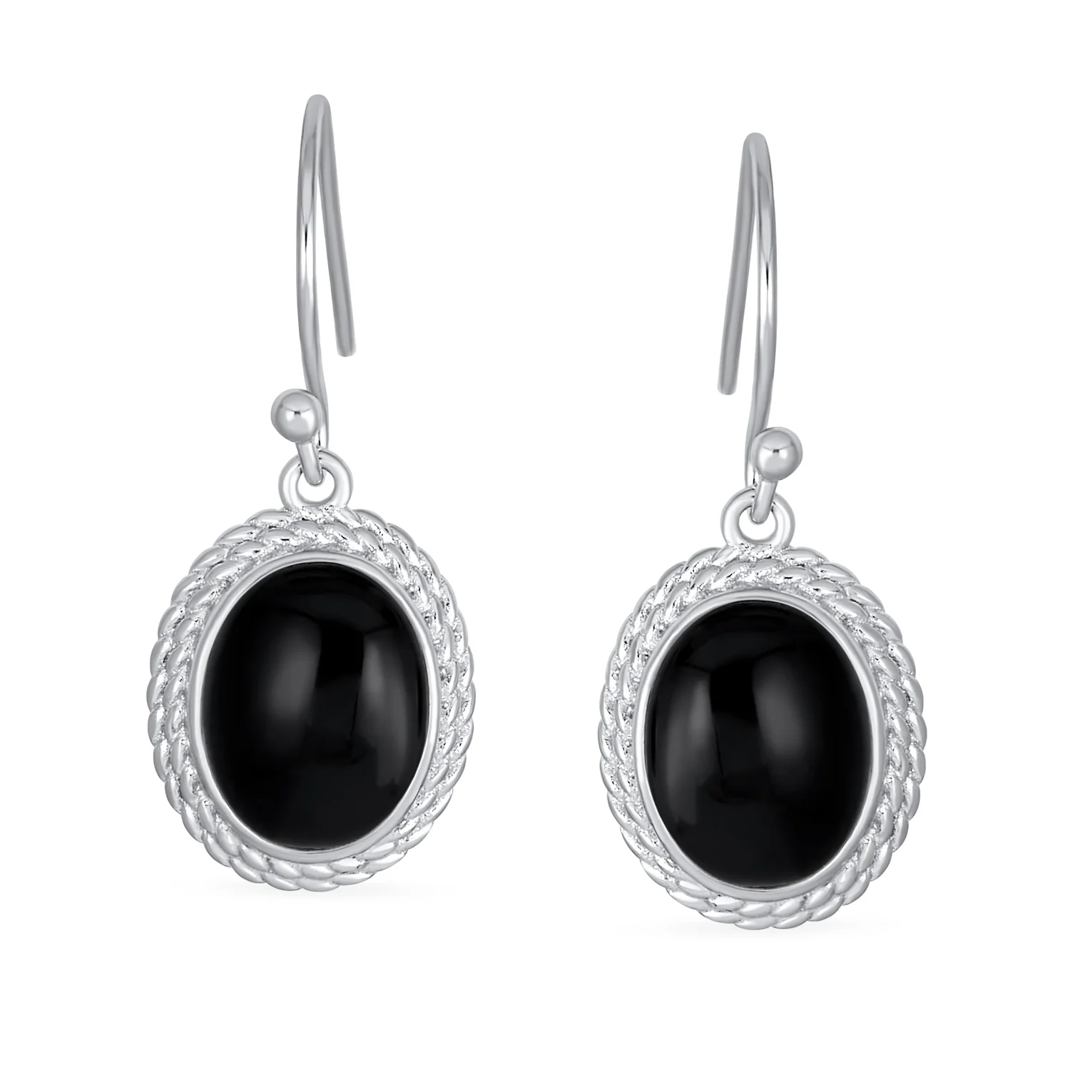 Quartz Onyx Turquoise Milgrain Cable Edge Oval Drop Earrings Sterling Silver - Image 5