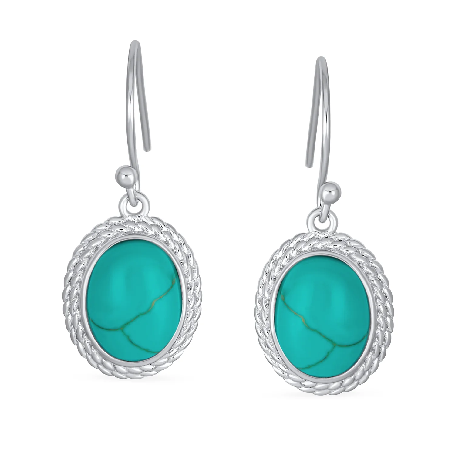 Quartz Onyx Turquoise Milgrain Cable Edge Oval Drop Earrings Sterling Silver - Image 6