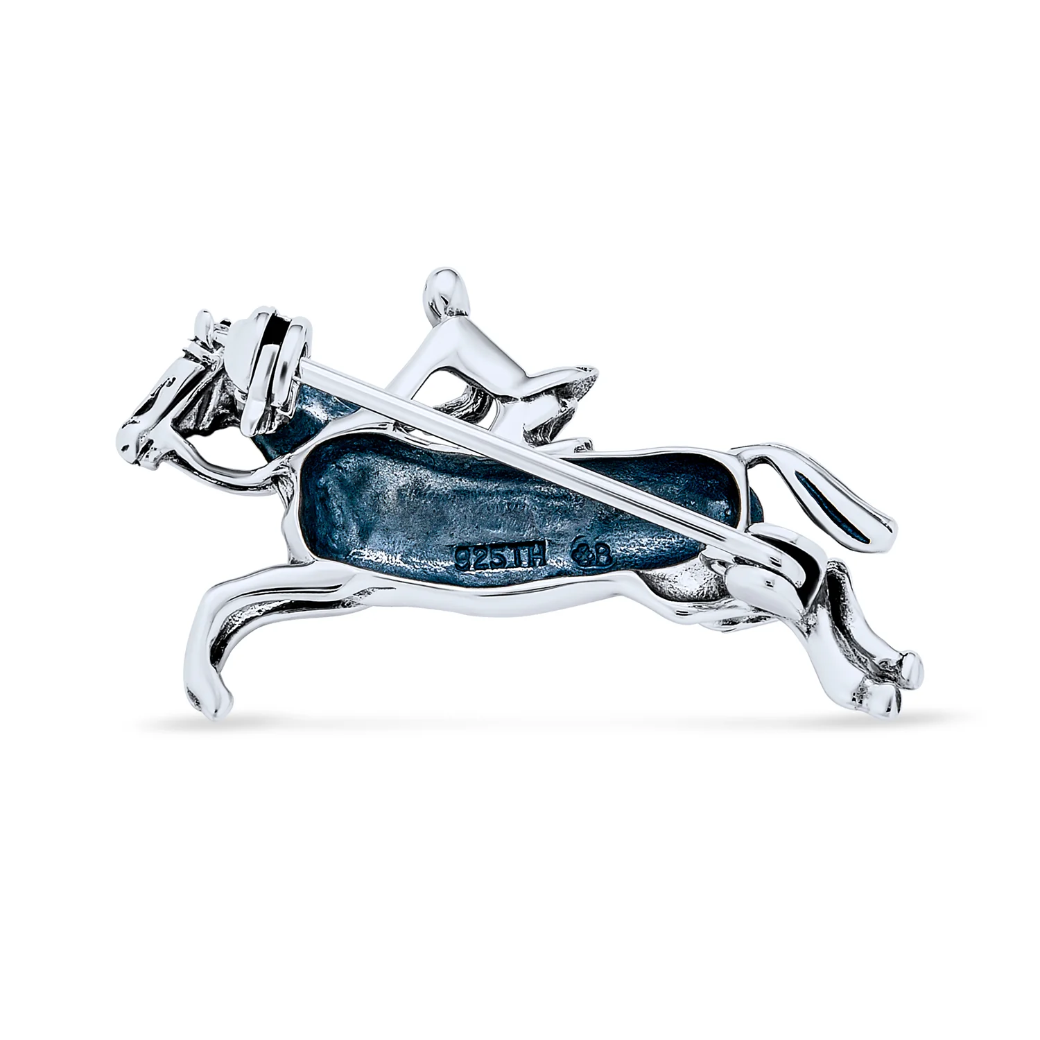 Western Cowgirl Equestrian Brooche Pin in Oxidized Sterling Silver - Image 2