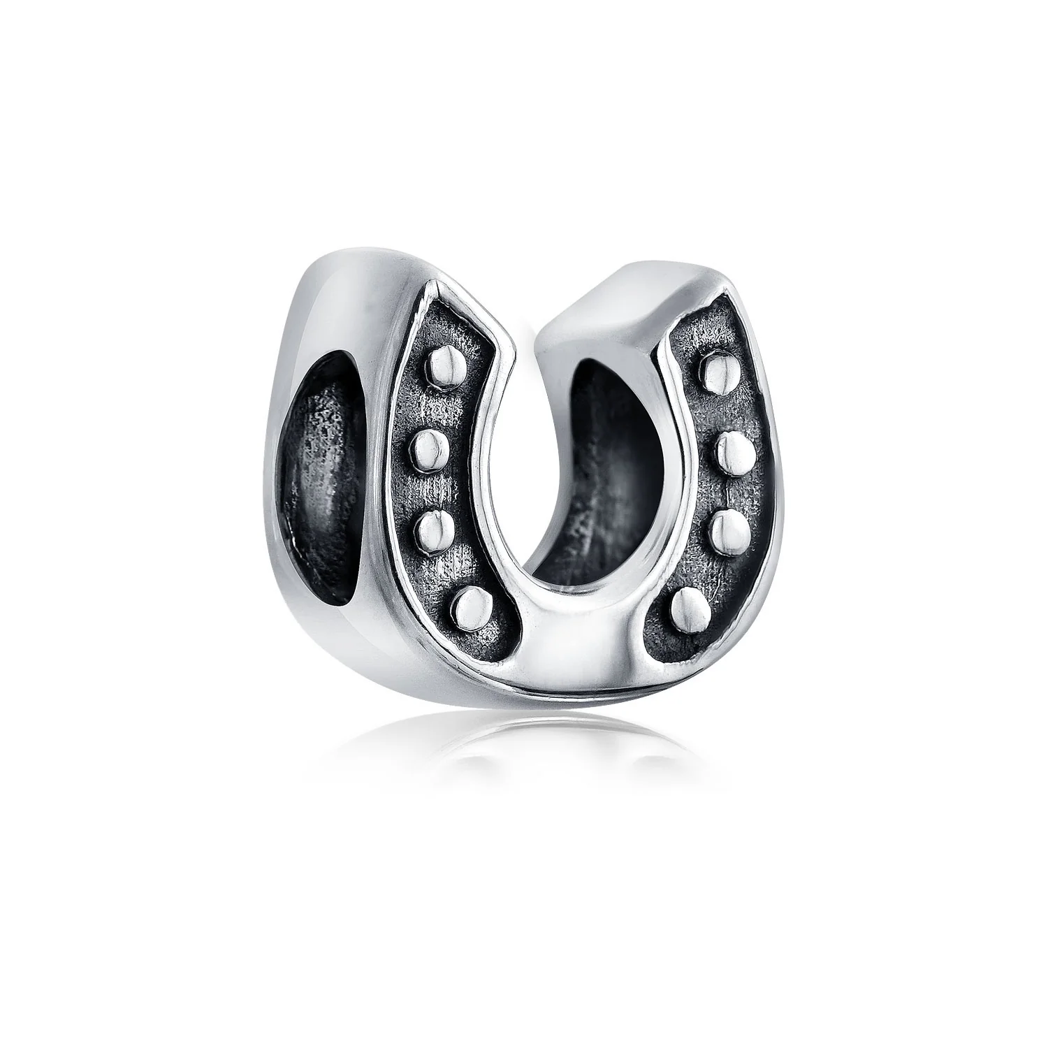 Western Cowgirl Horse & Lucky Horseshoe Charm Bead Oxidized Sterling Silver - Image 3