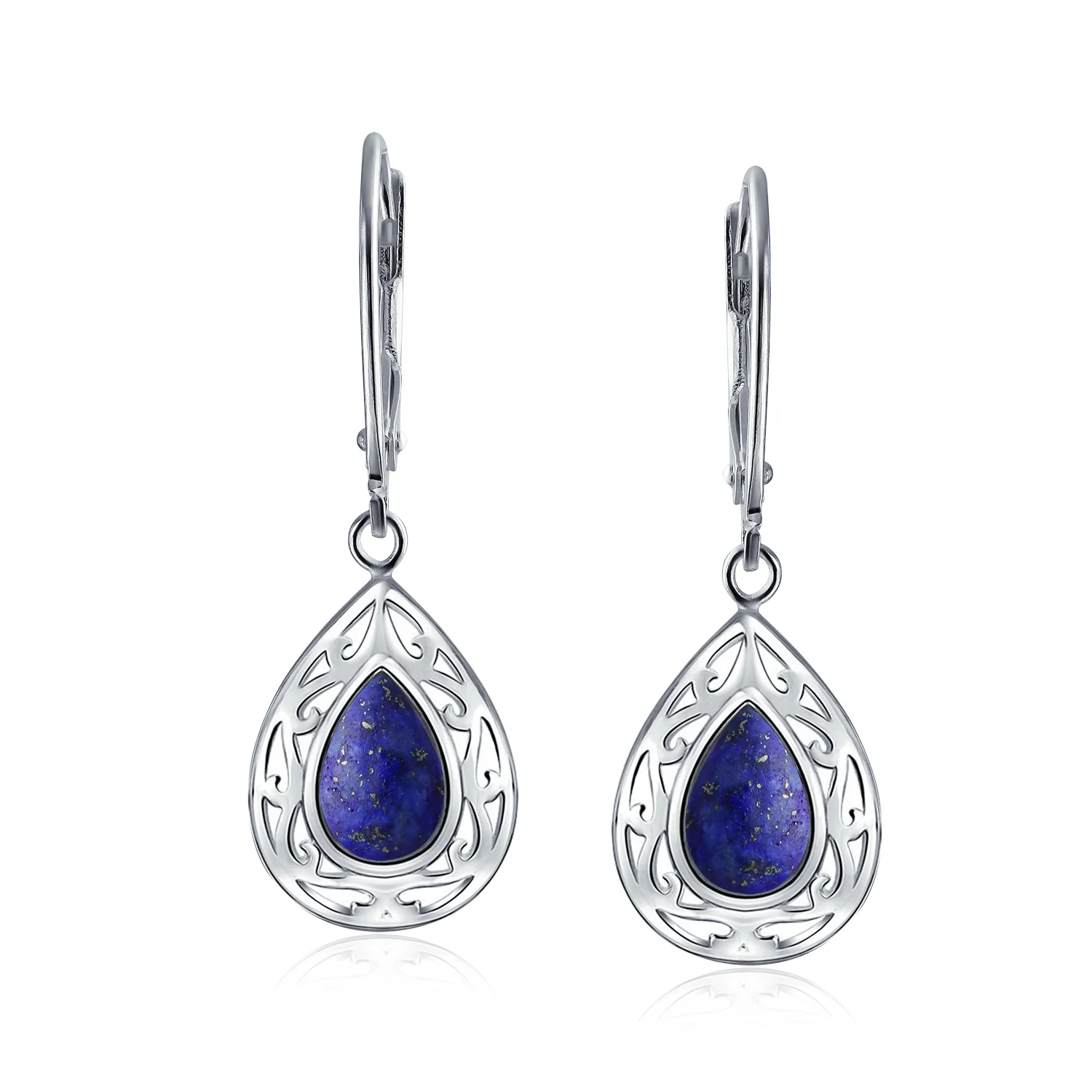 Western Style Dangle Gemstone Earrings with Blue Lapis Lazuli & Turquoise Onyx - Image 5
