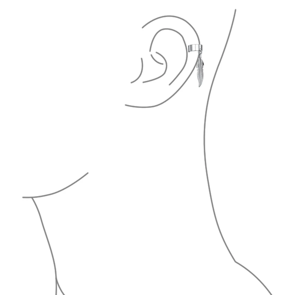 Feather Ear Lobe Earrings Dangling Leaf Cartilage Cuff Earrings .925 Sterling Silver - Image 3