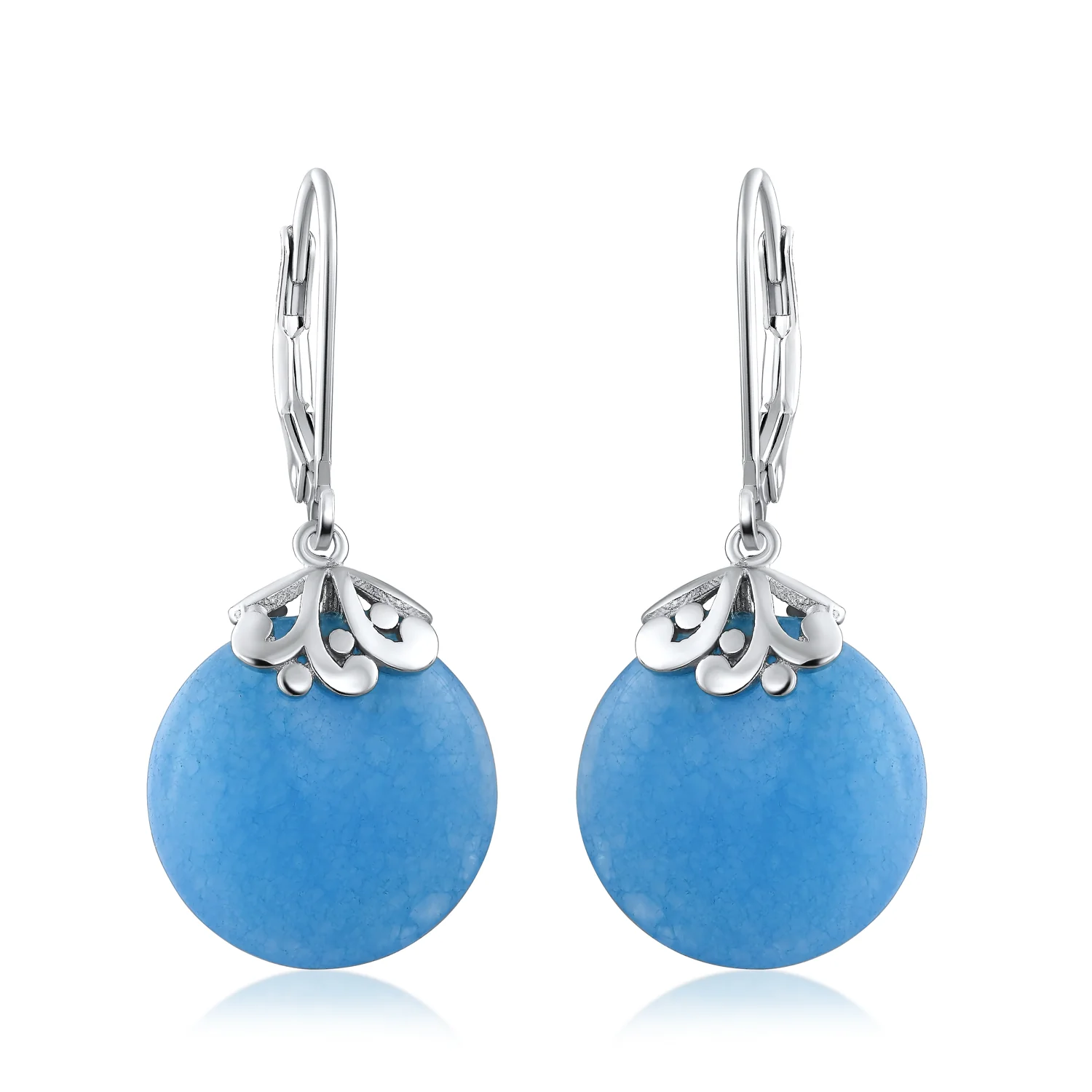 Bali Style Circle Round Shape Green Jade Dangle Drops Earrings .925 Sterling Silver Leverback - Image 11