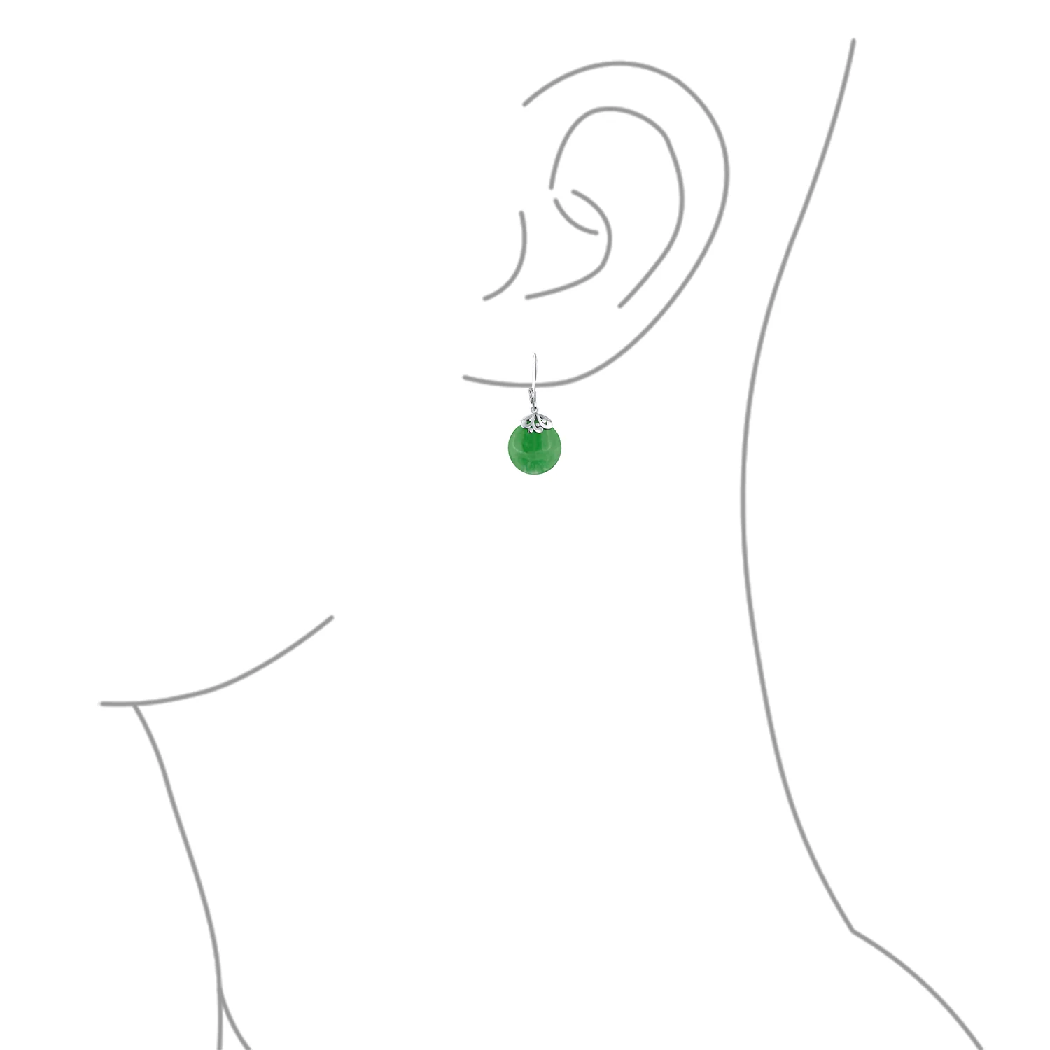 Bali Style Circle Round Shape Green Jade Dangle Drops Earrings .925 Sterling Silver Leverback - Image 13
