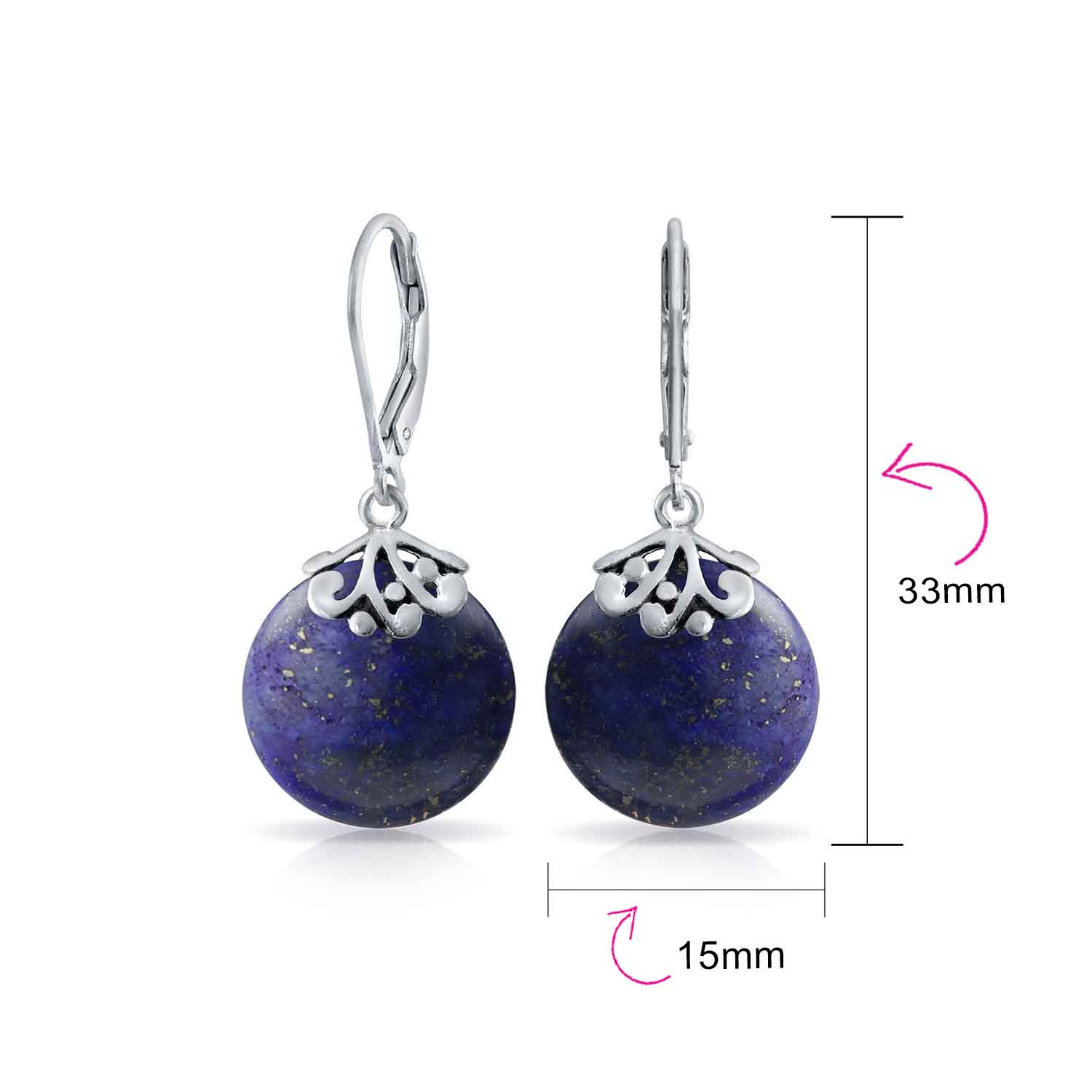 Bali Style Circle Round Shape Green Jade Dangle Drops Earrings .925 Sterling Silver Leverback - Image 20