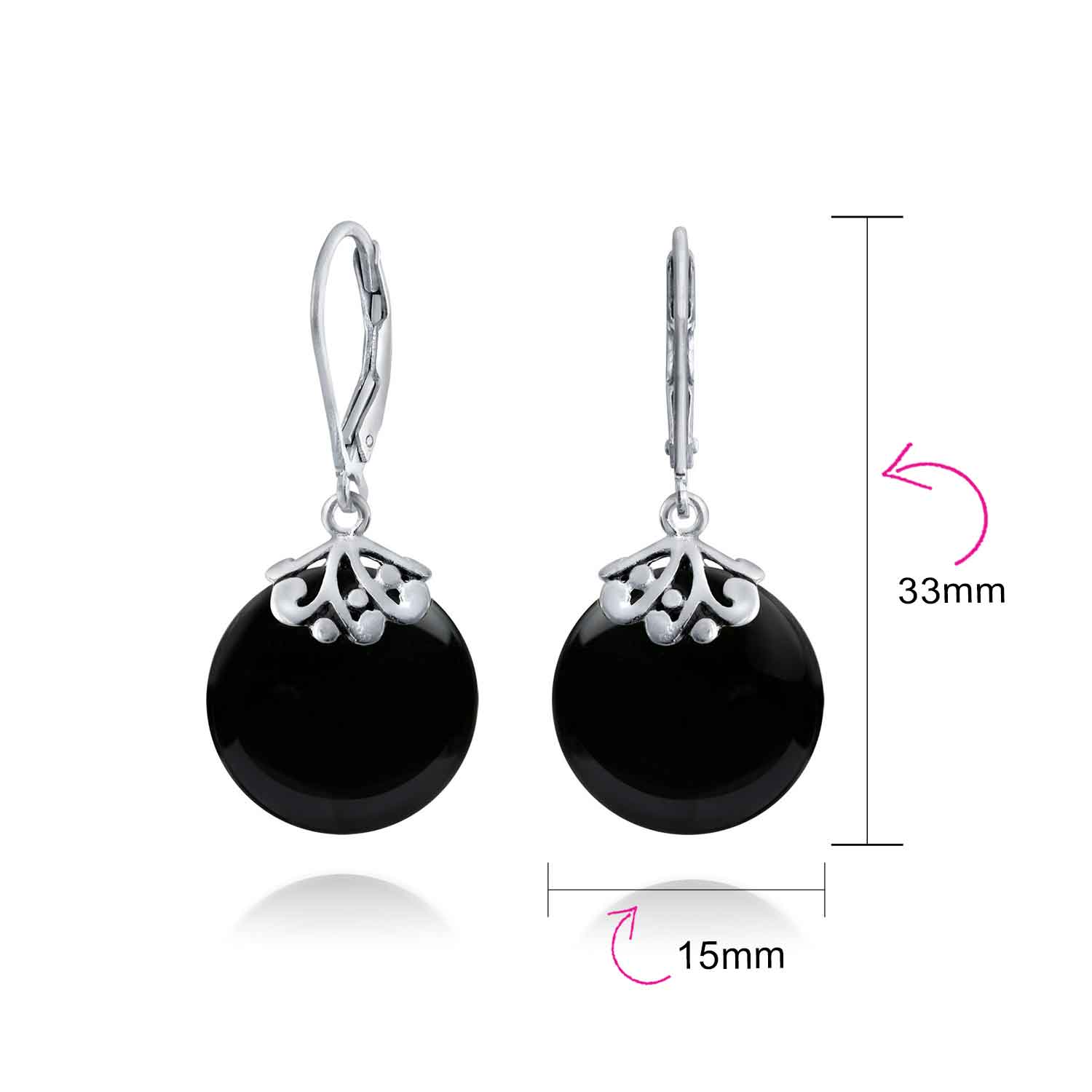 Bali Style Circle Round Shape Green Jade Dangle Drops Earrings .925 Sterling Silver Leverback - Image 21