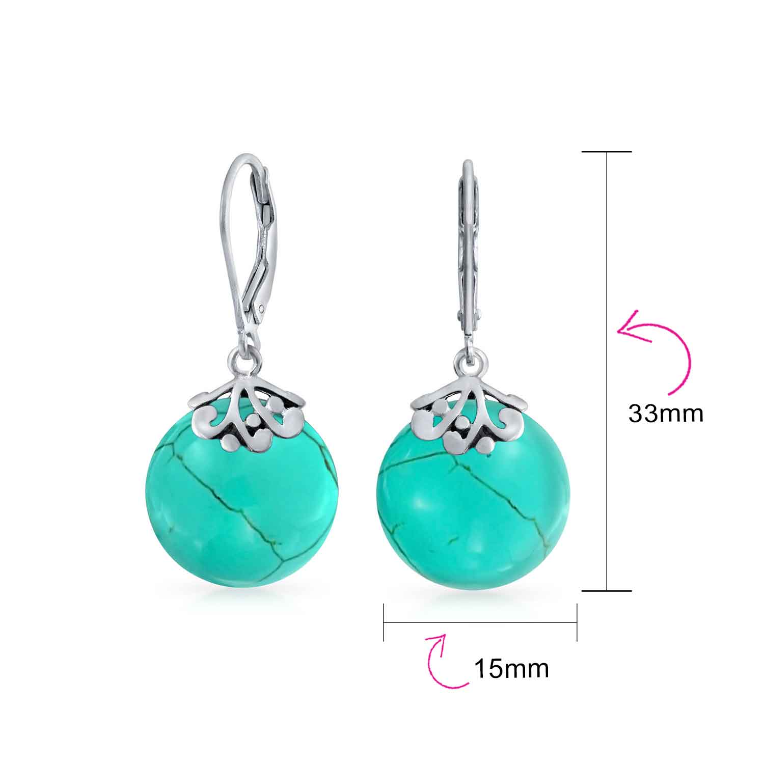 Bali Style Circle Round Shape Green Jade Dangle Drops Earrings .925 Sterling Silver Leverback - Image 22